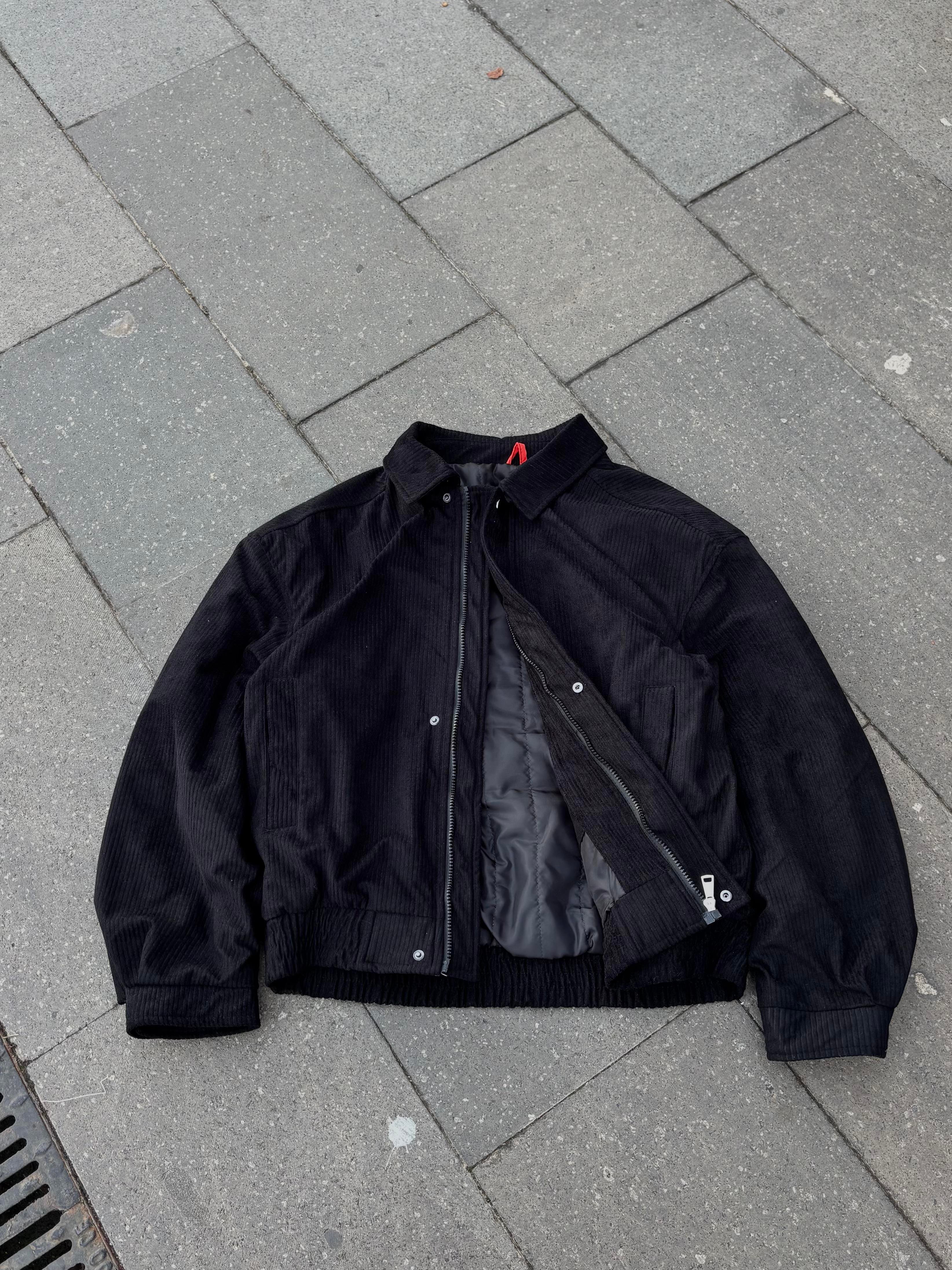 Premium Black Luca Conduroy Bomber Jacket