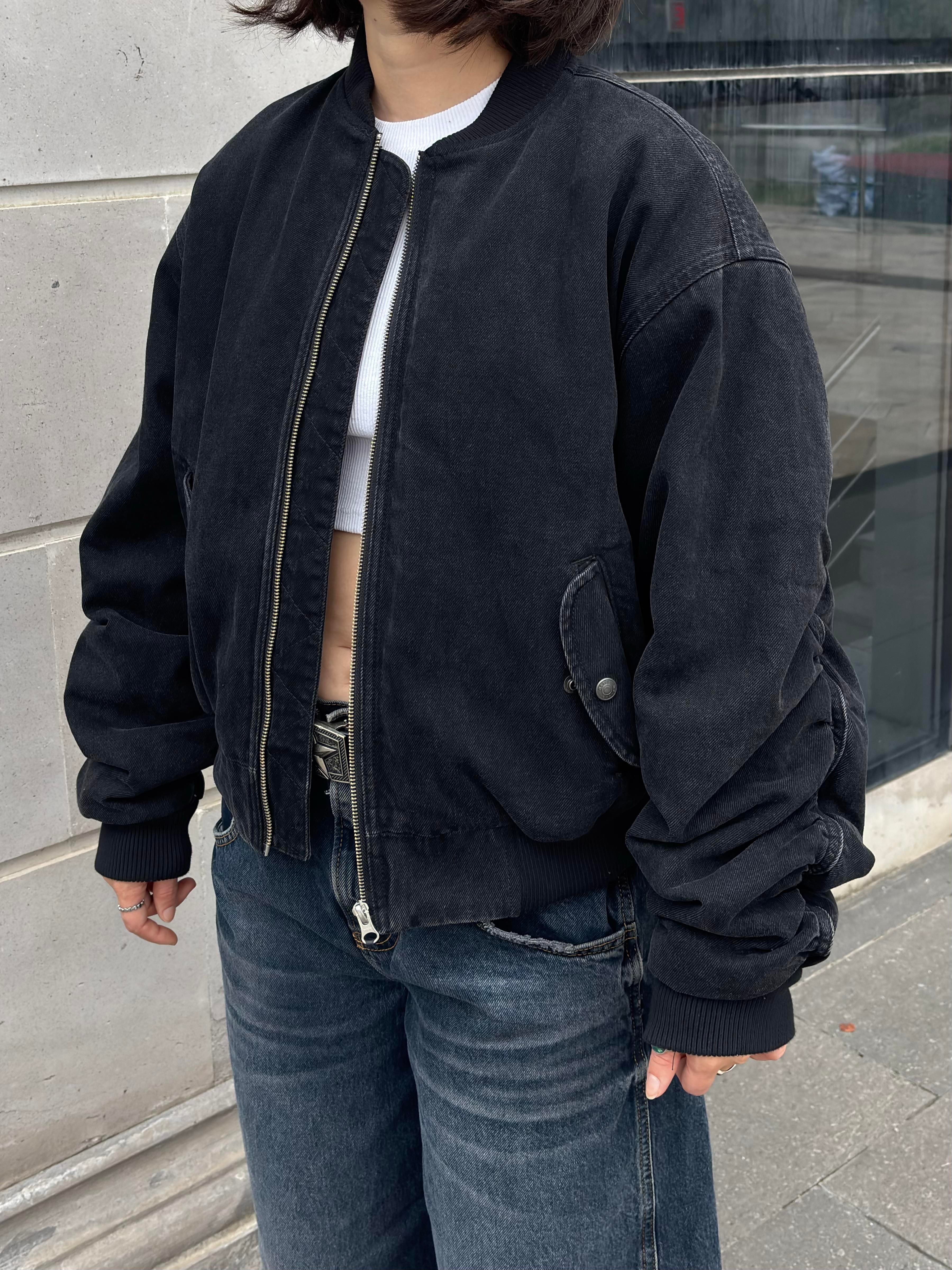 Premium Black Oversized Bomber Jacket