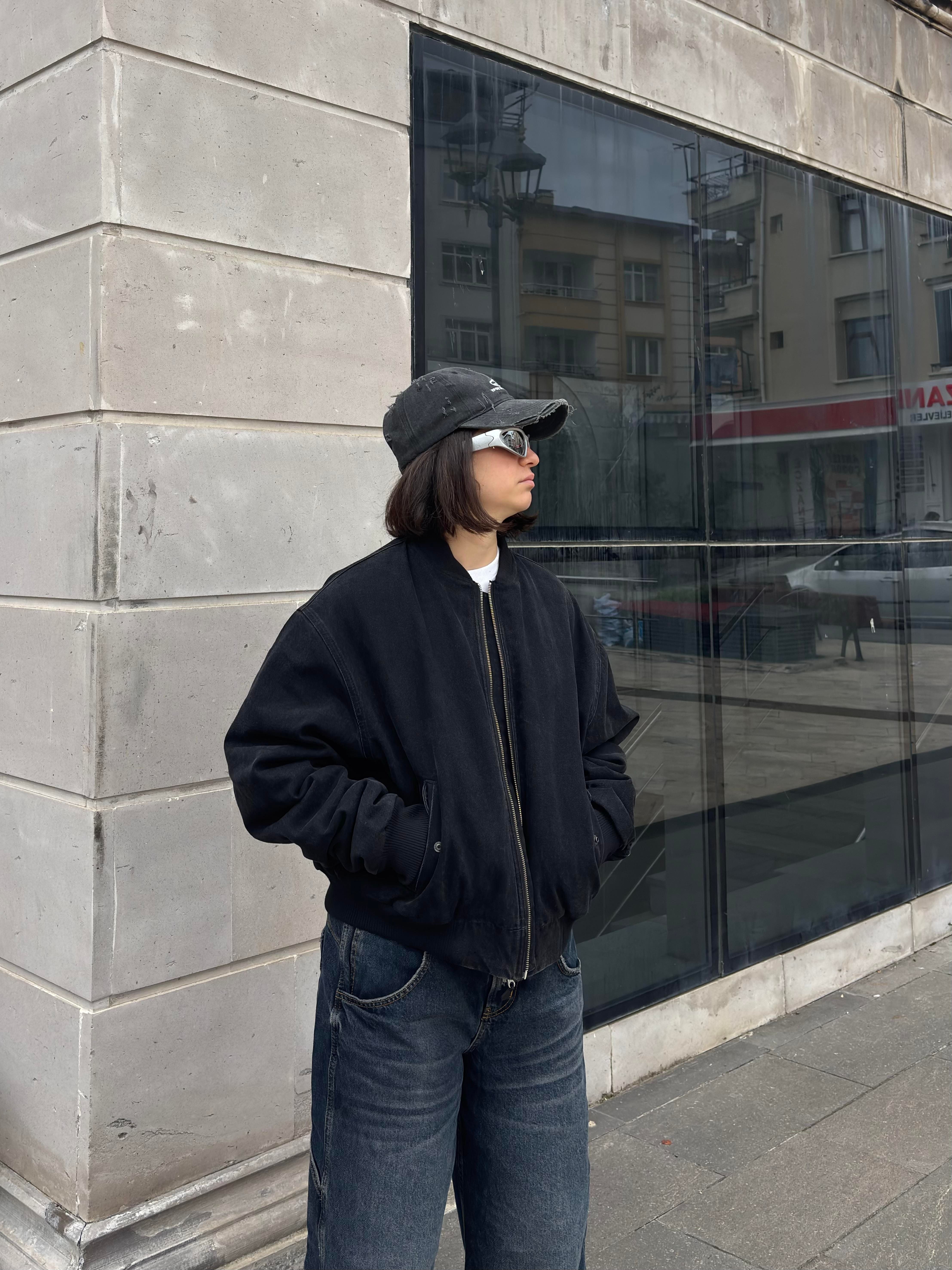 Premium Black Oversized Bomber Jacket