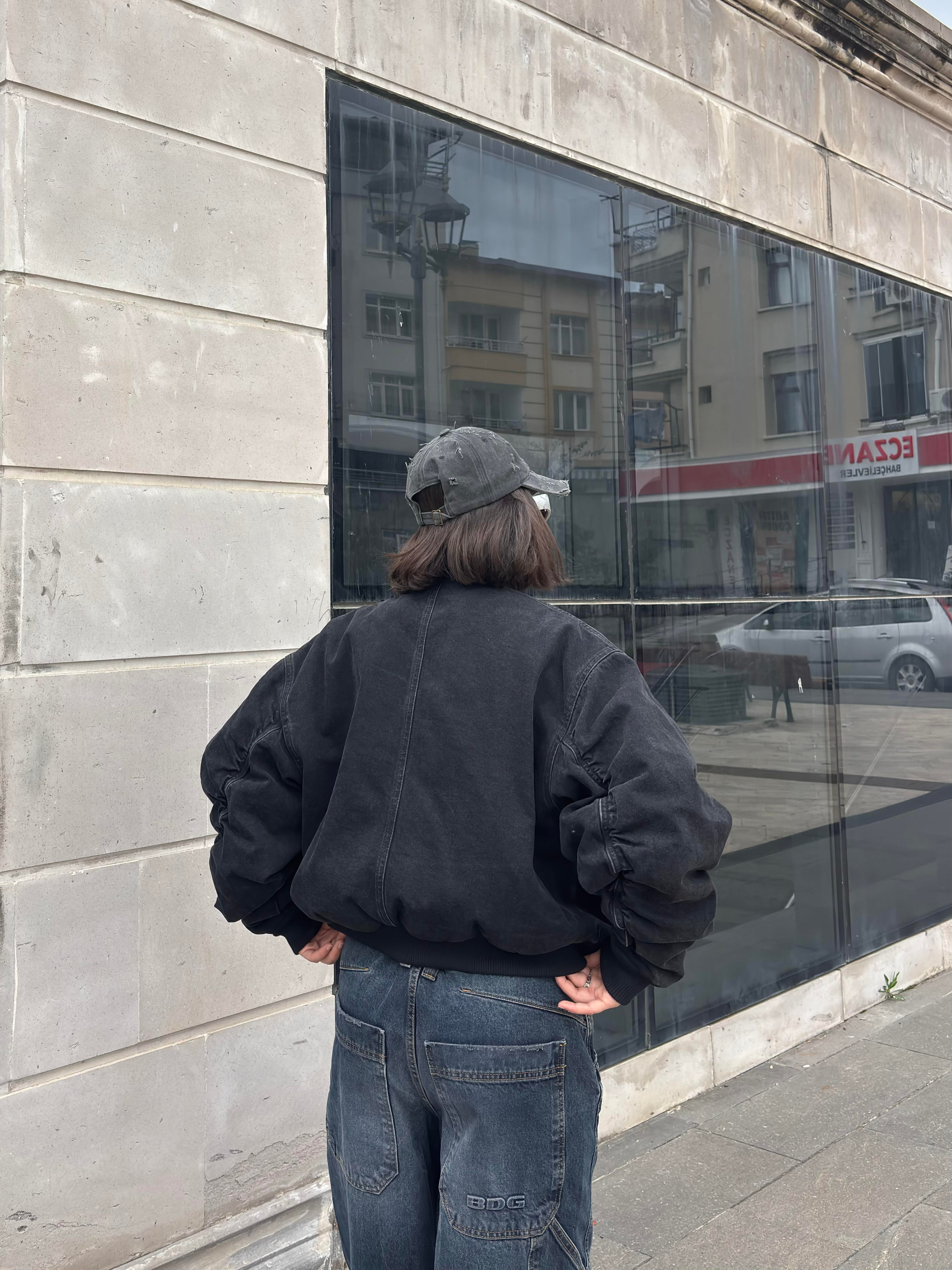 Premium Black Oversized Bomber Jacket