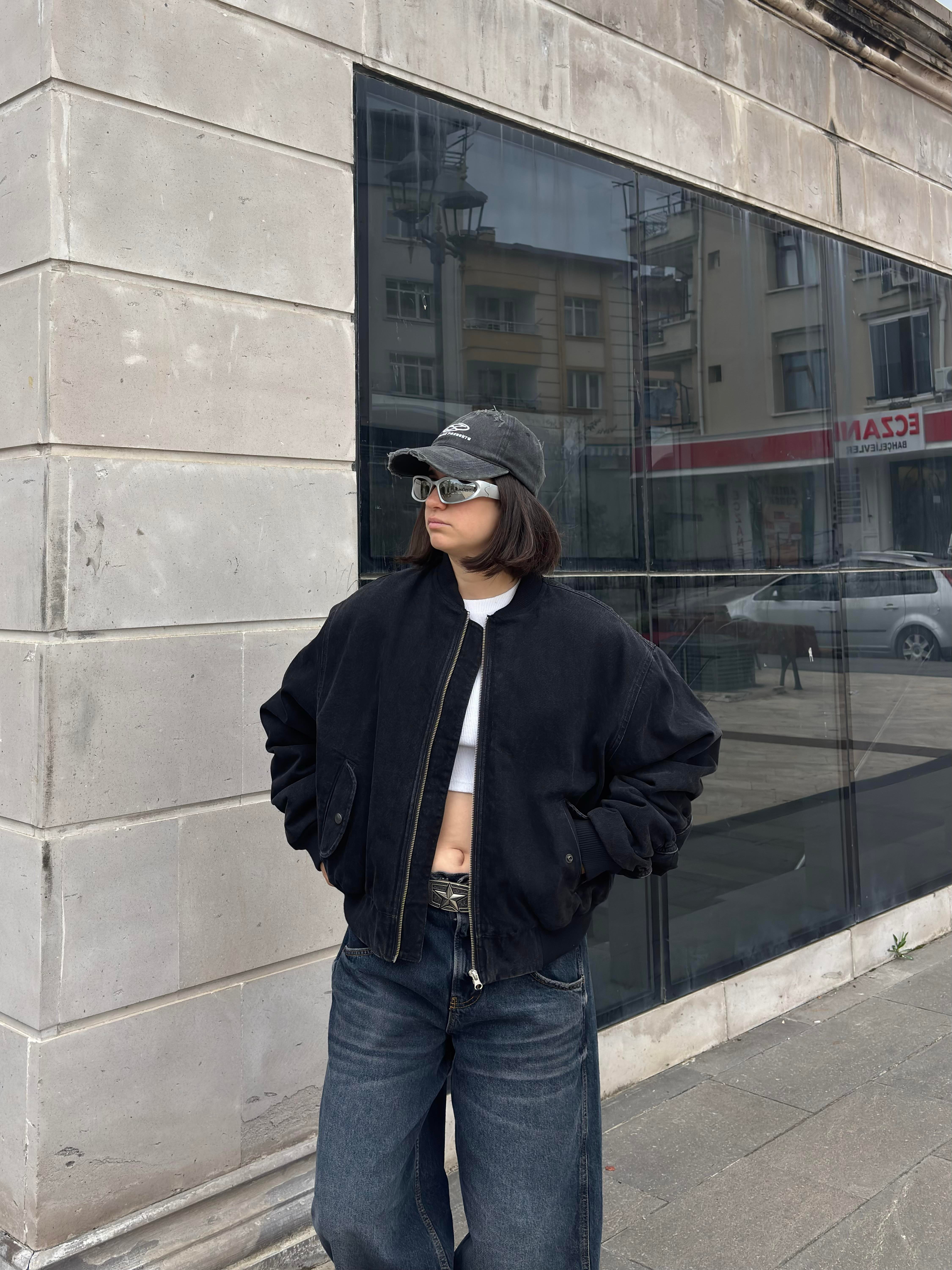 Premium Black Oversized Bomber Jacket