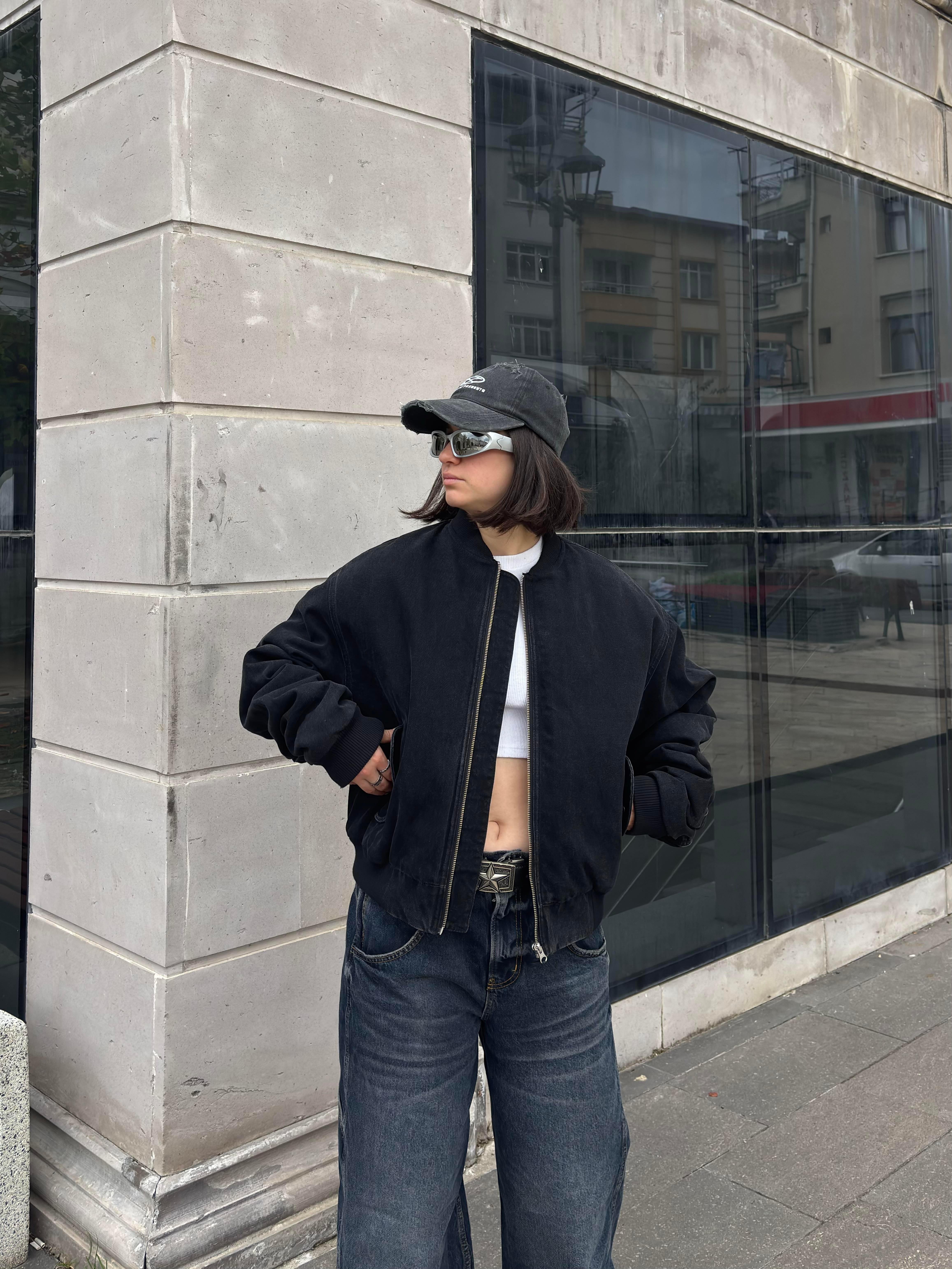 Premium Black Oversized Bomber Jacket