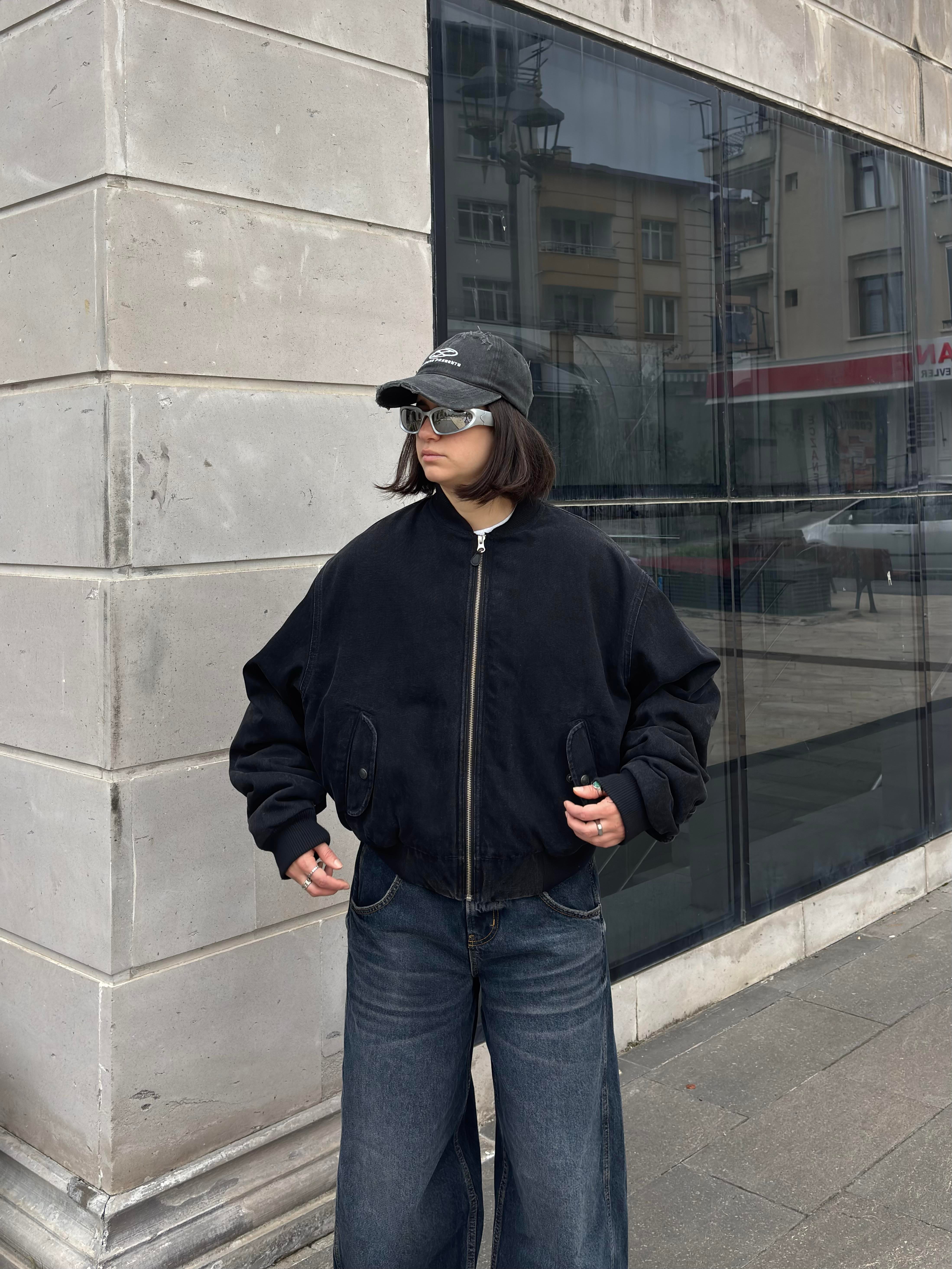 Premium Black Oversized Bomber Jacket