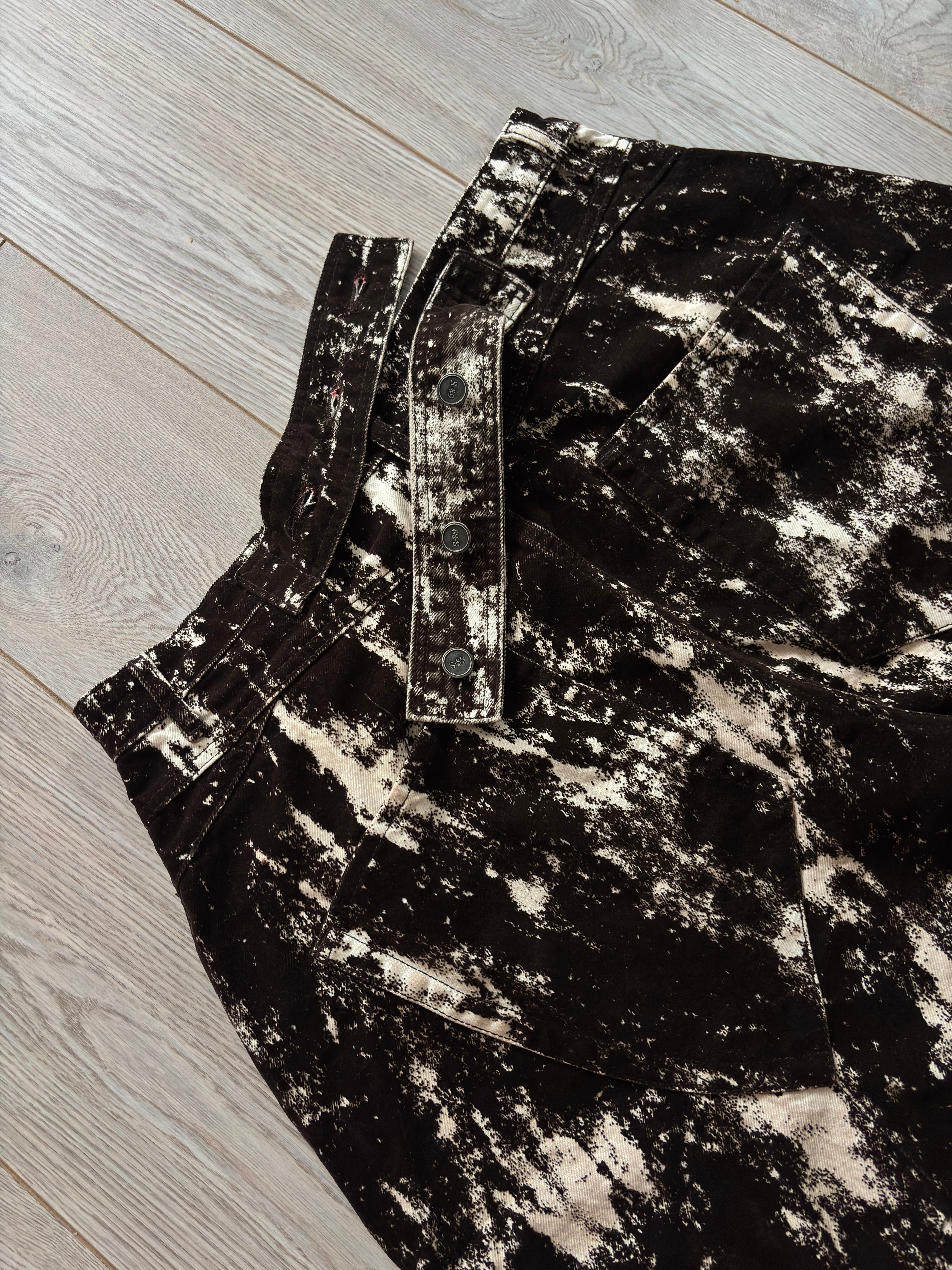 Premium Black-White Buckle Back Ultra Baggy Kadife Kaplama Jeans