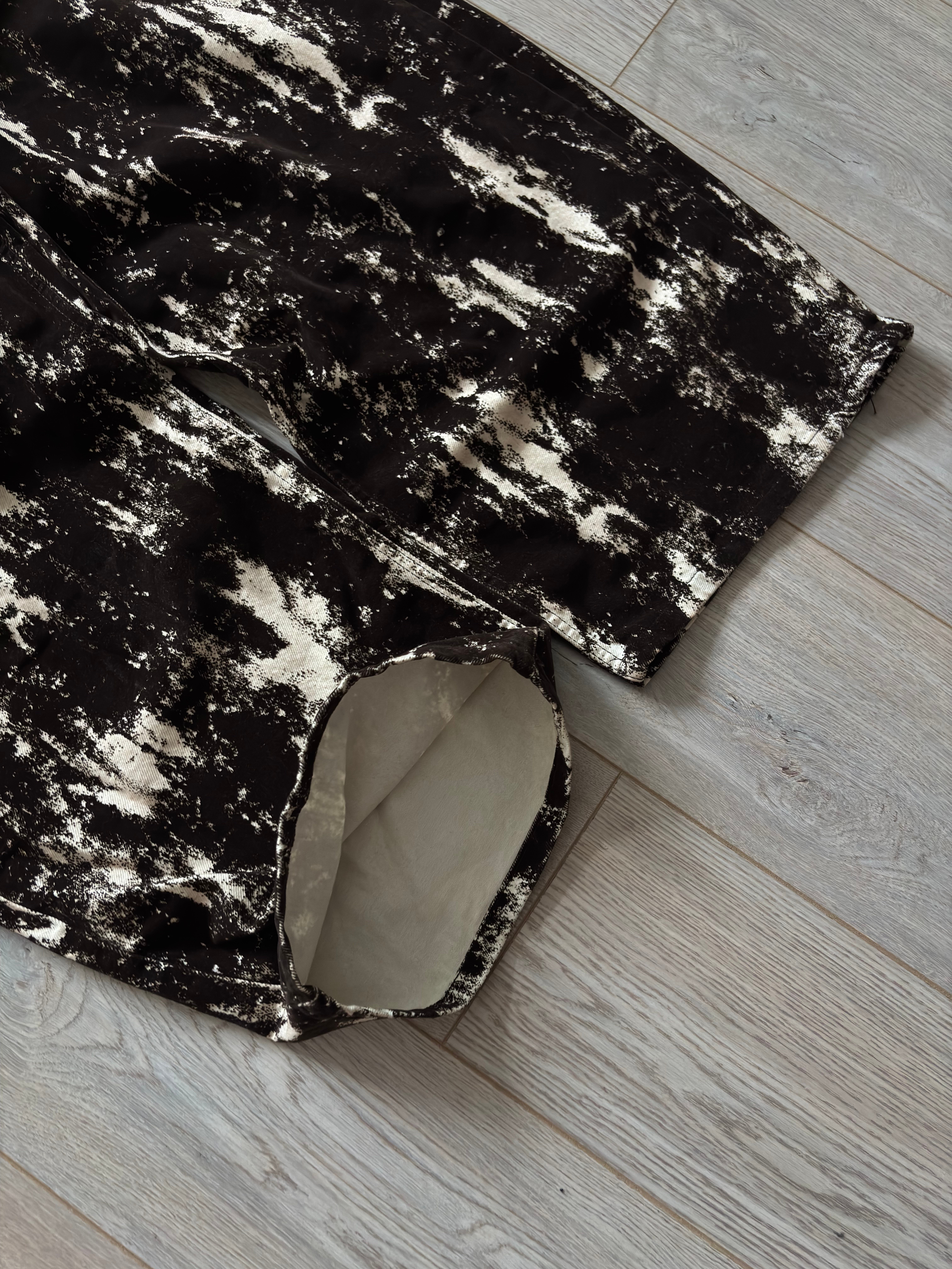 Premium Black-White Buckle Back Ultra Baggy Kadife Kaplama Jeans