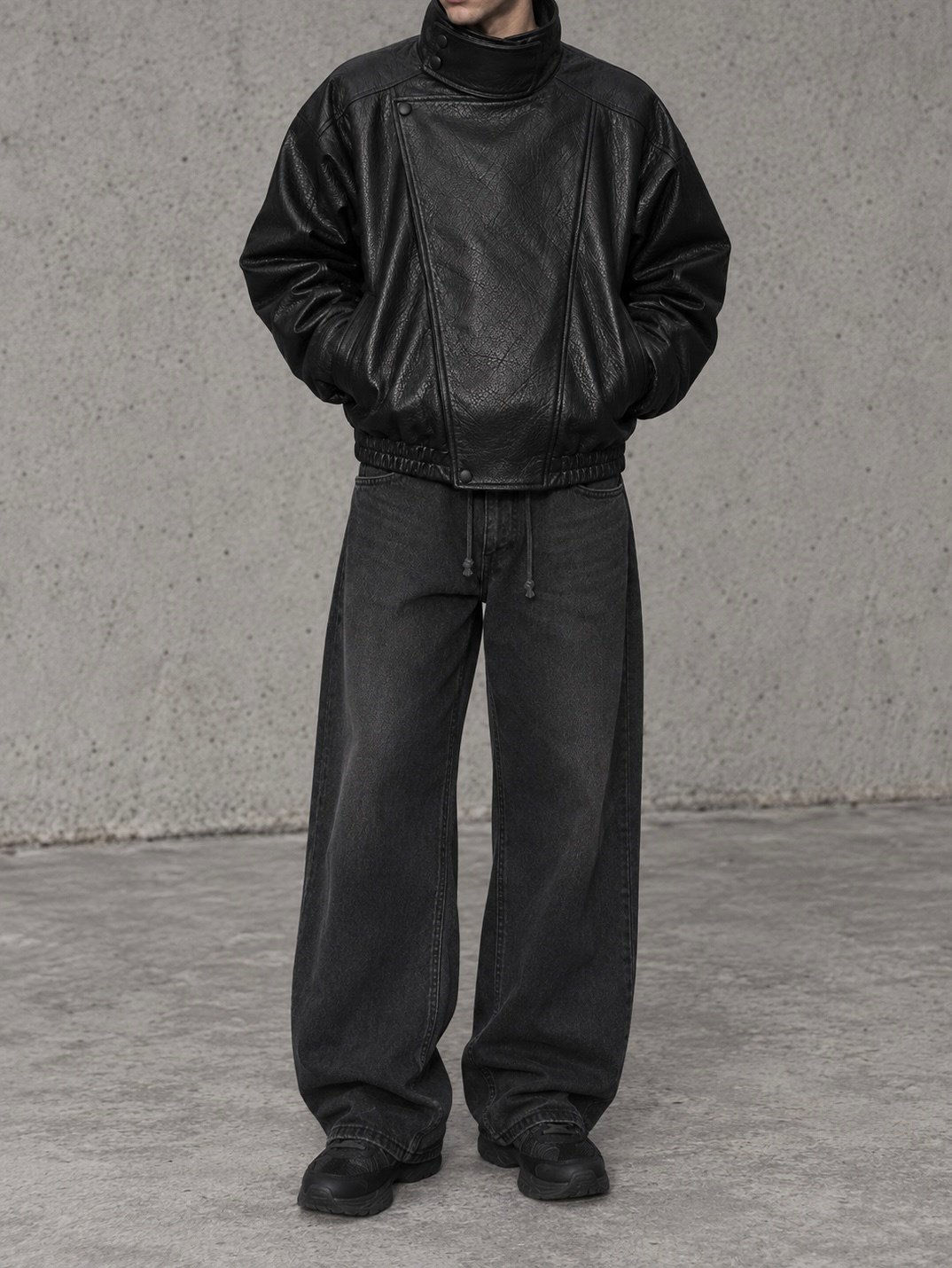 Premium Blackout Biker Full-Zip Deri Ceket