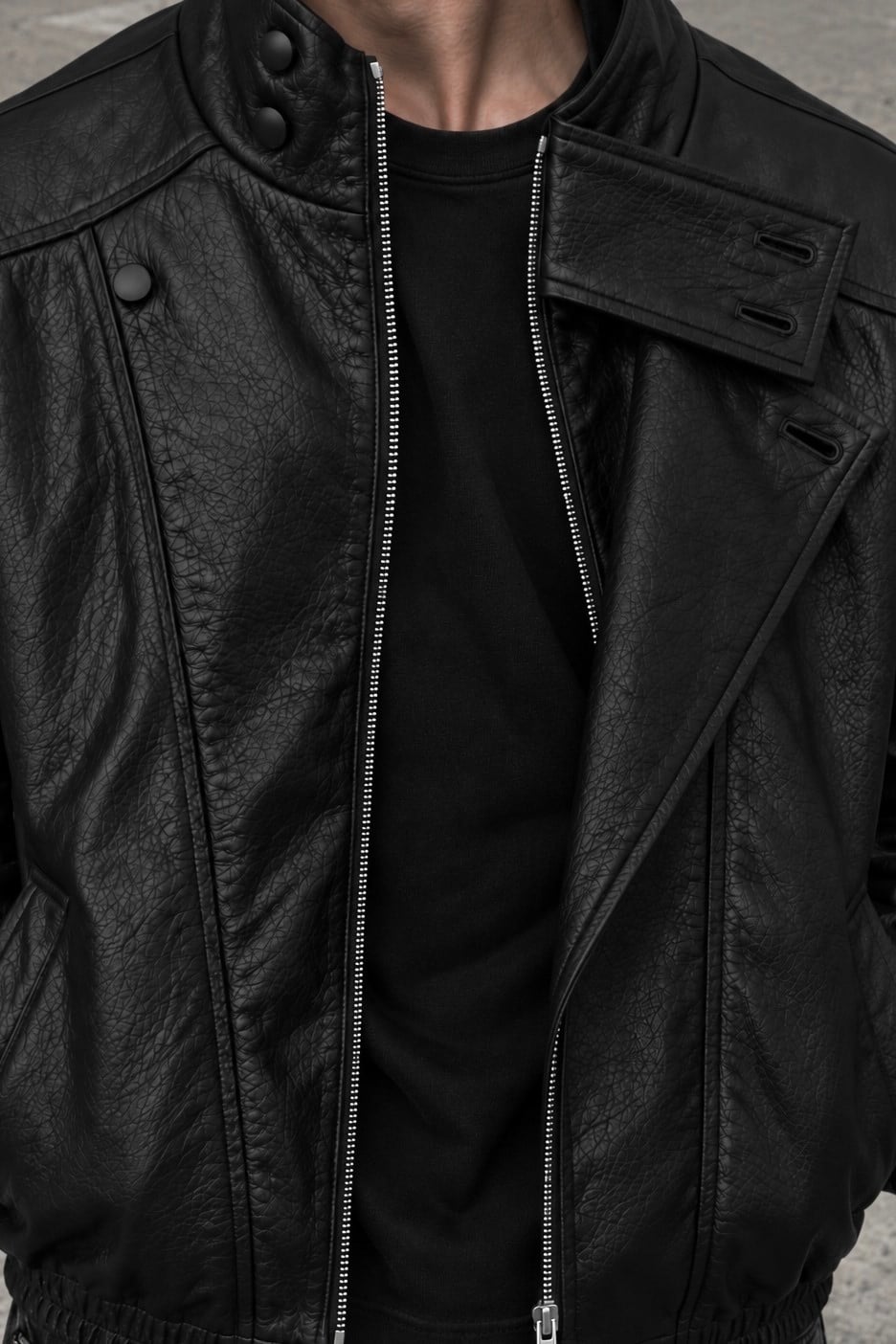 Premium Blackout Biker Full-Zip Deri Ceket