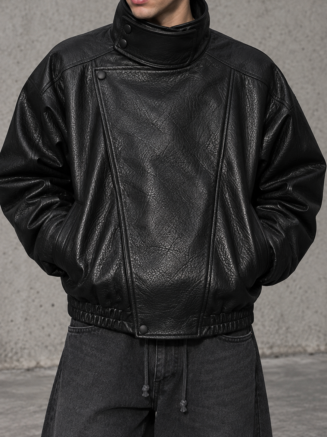 Premium Blackout Biker Full-Zip Deri Ceket