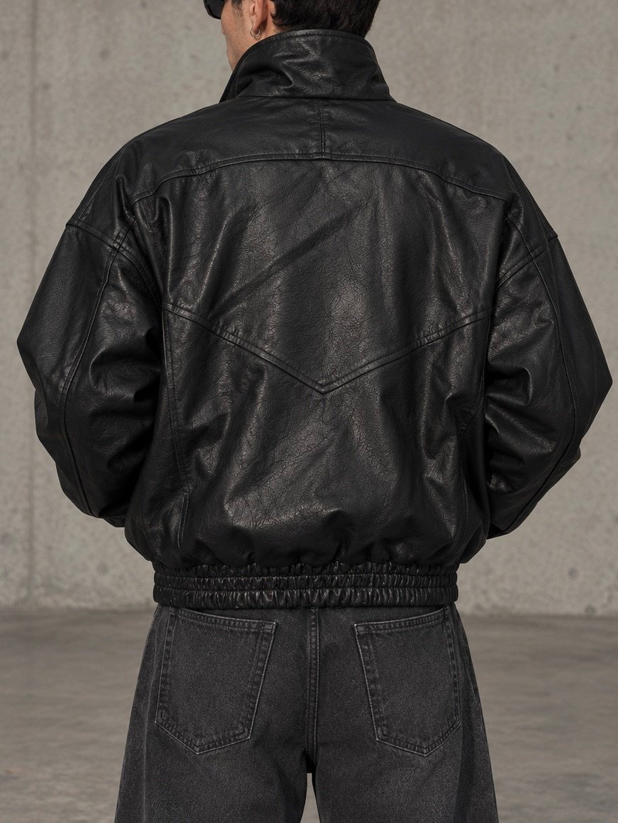 Premium Blackout Biker Full-Zip Deri Ceket