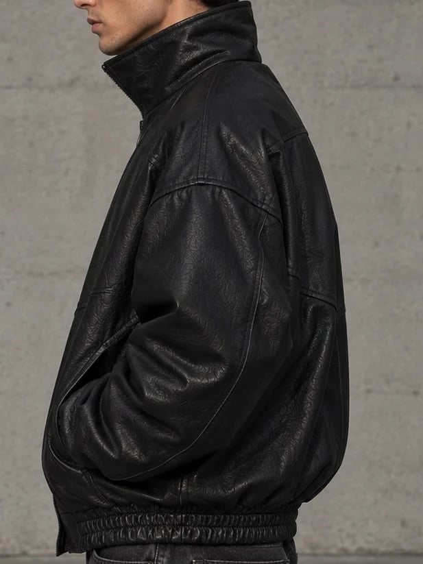 Premium Blackout Biker Full-Zip Deri Ceket