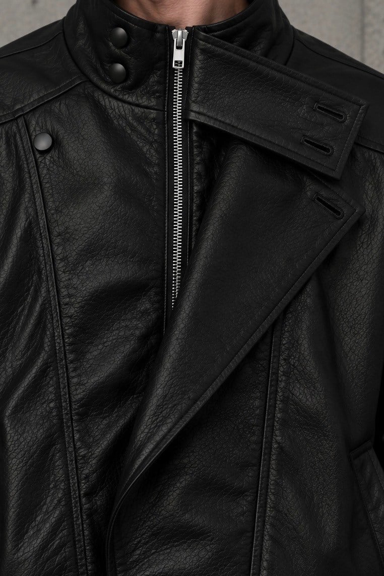 Premium Blackout Biker Full-Zip Deri Ceket