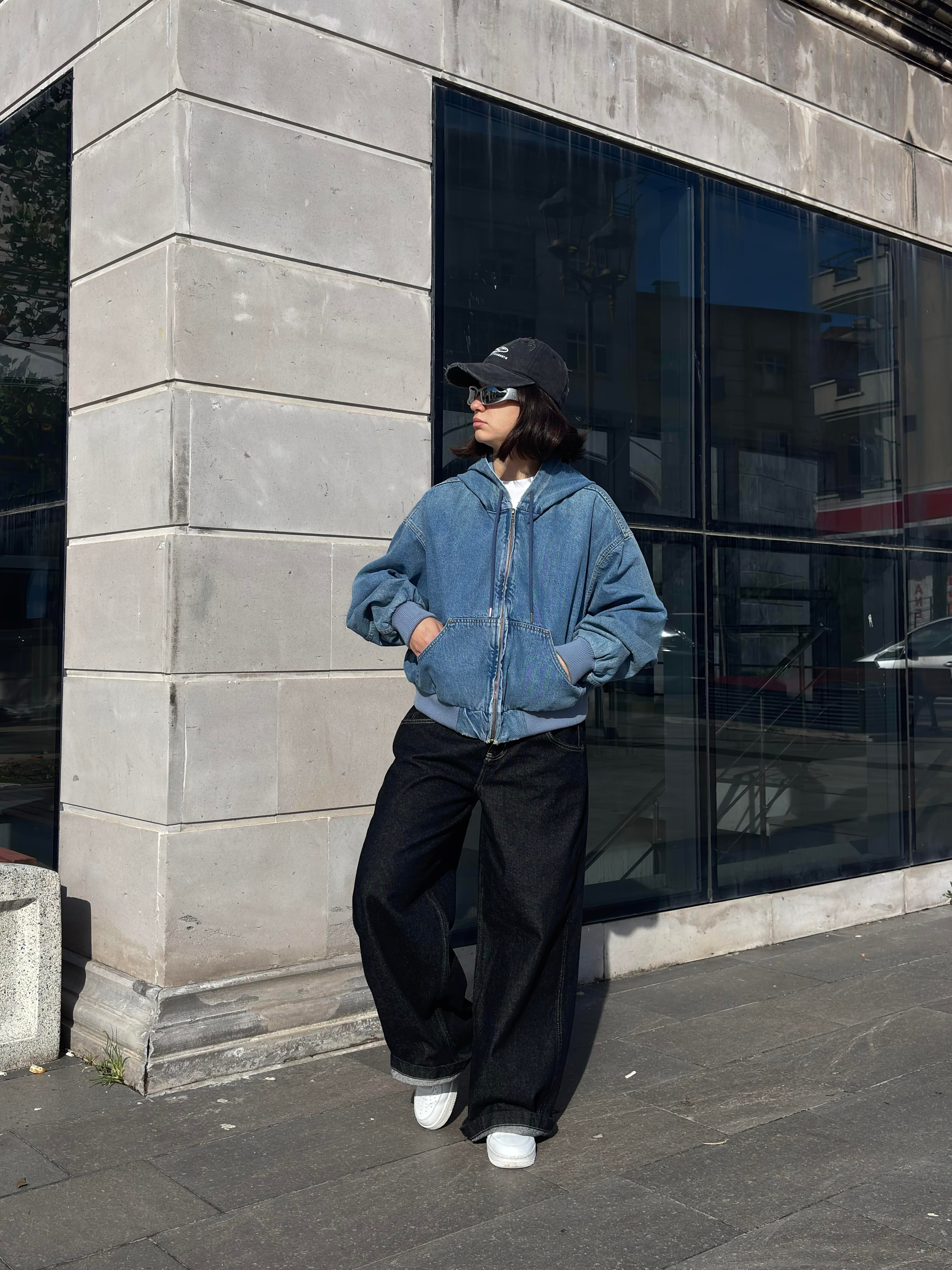 Premium Blue Daria Giacca Cropped Canvas Jacket