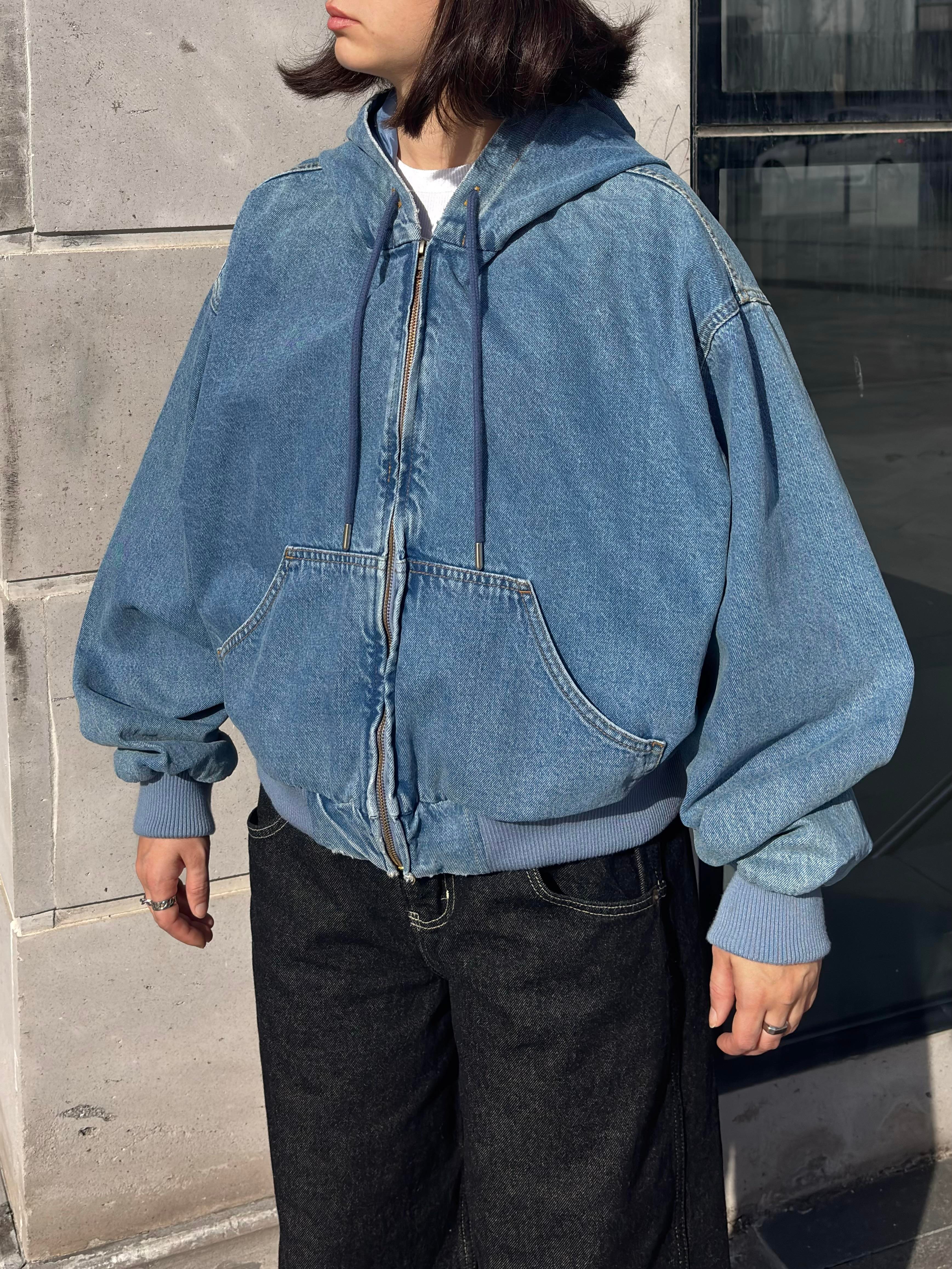 Premium Blue Daria Giacca Cropped Canvas Jacket