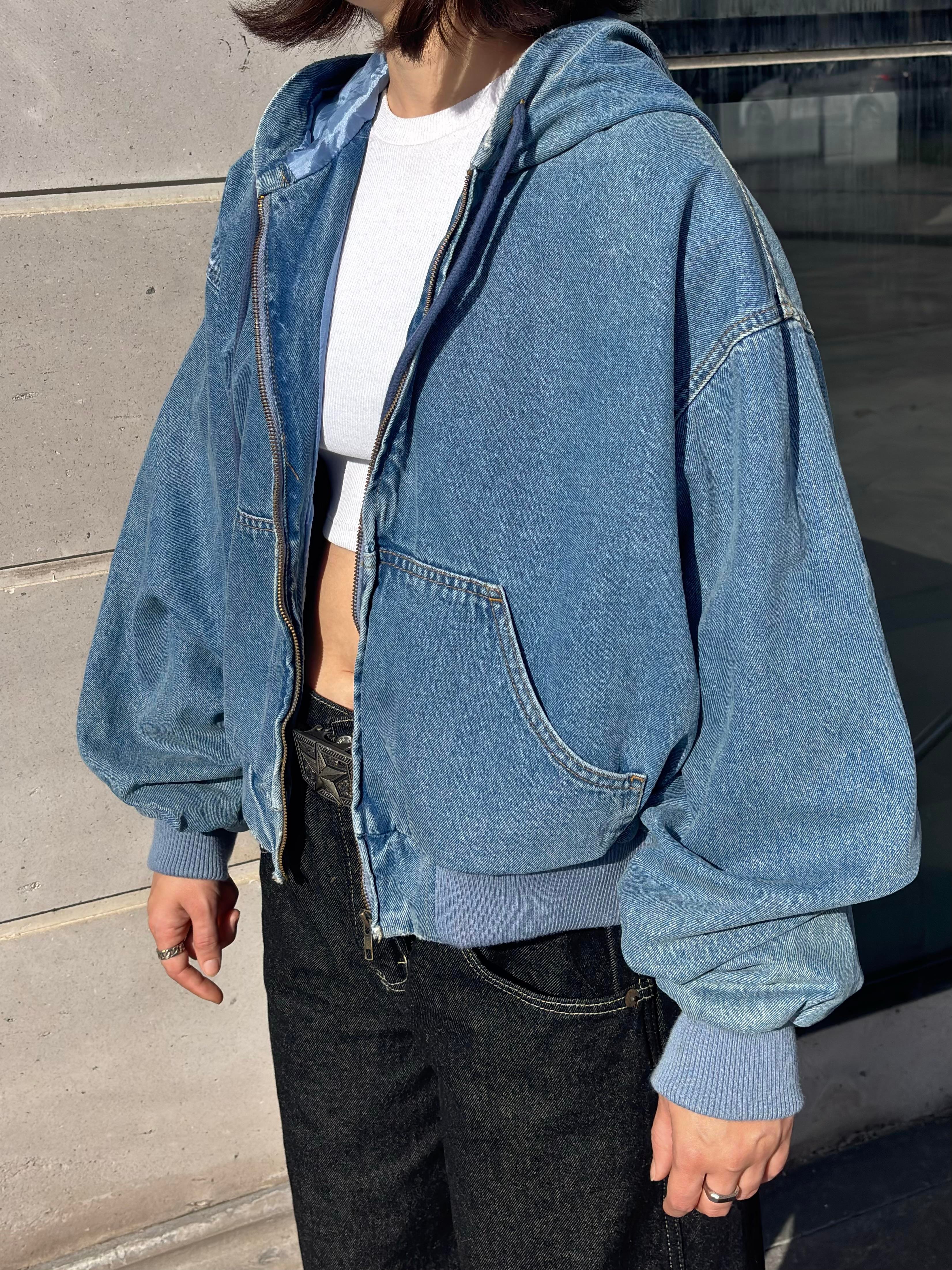 Premium Blue Daria Giacca Cropped Canvas Jacket