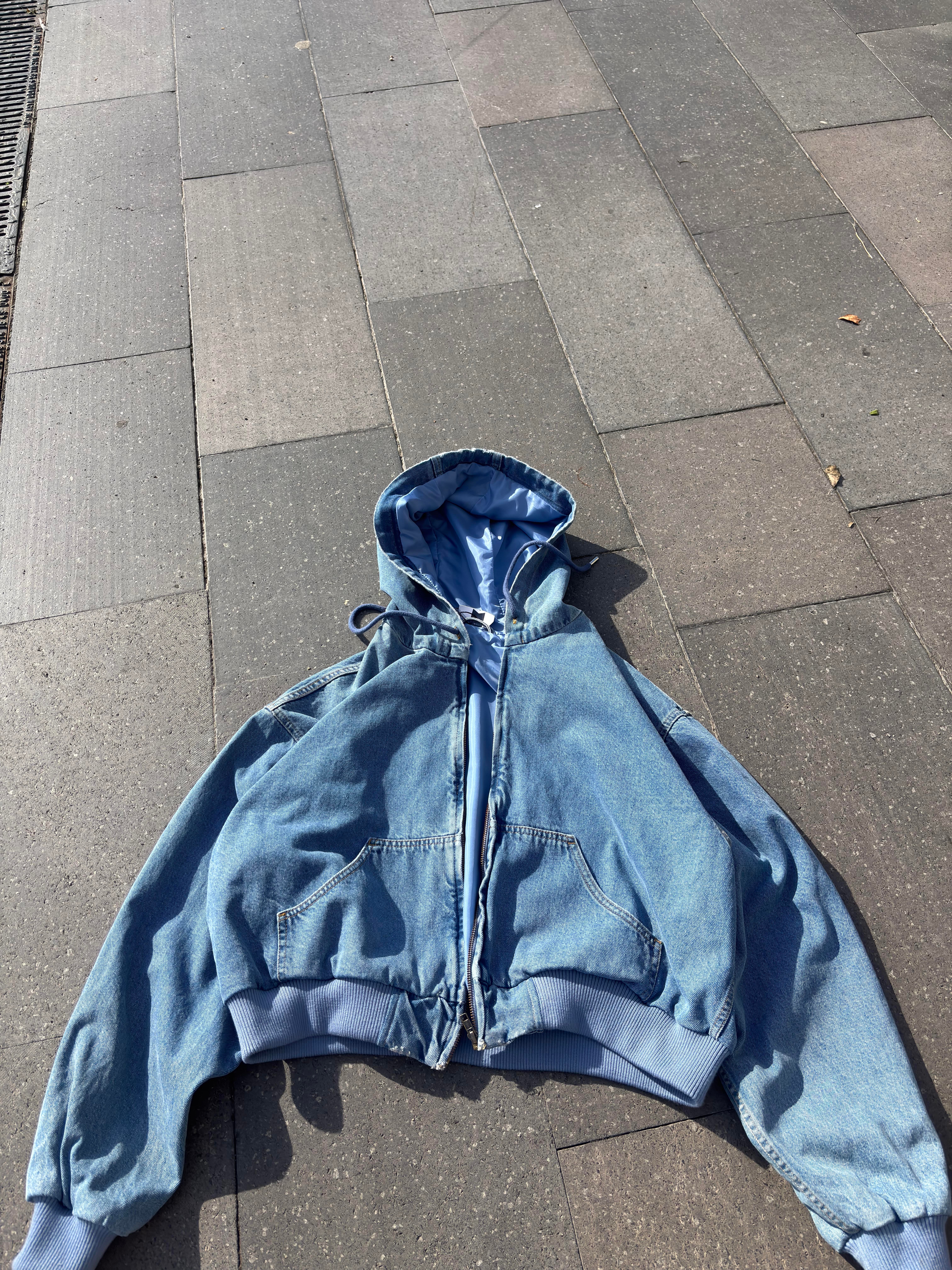 Premium Blue Daria Giacca Cropped Canvas Jacket