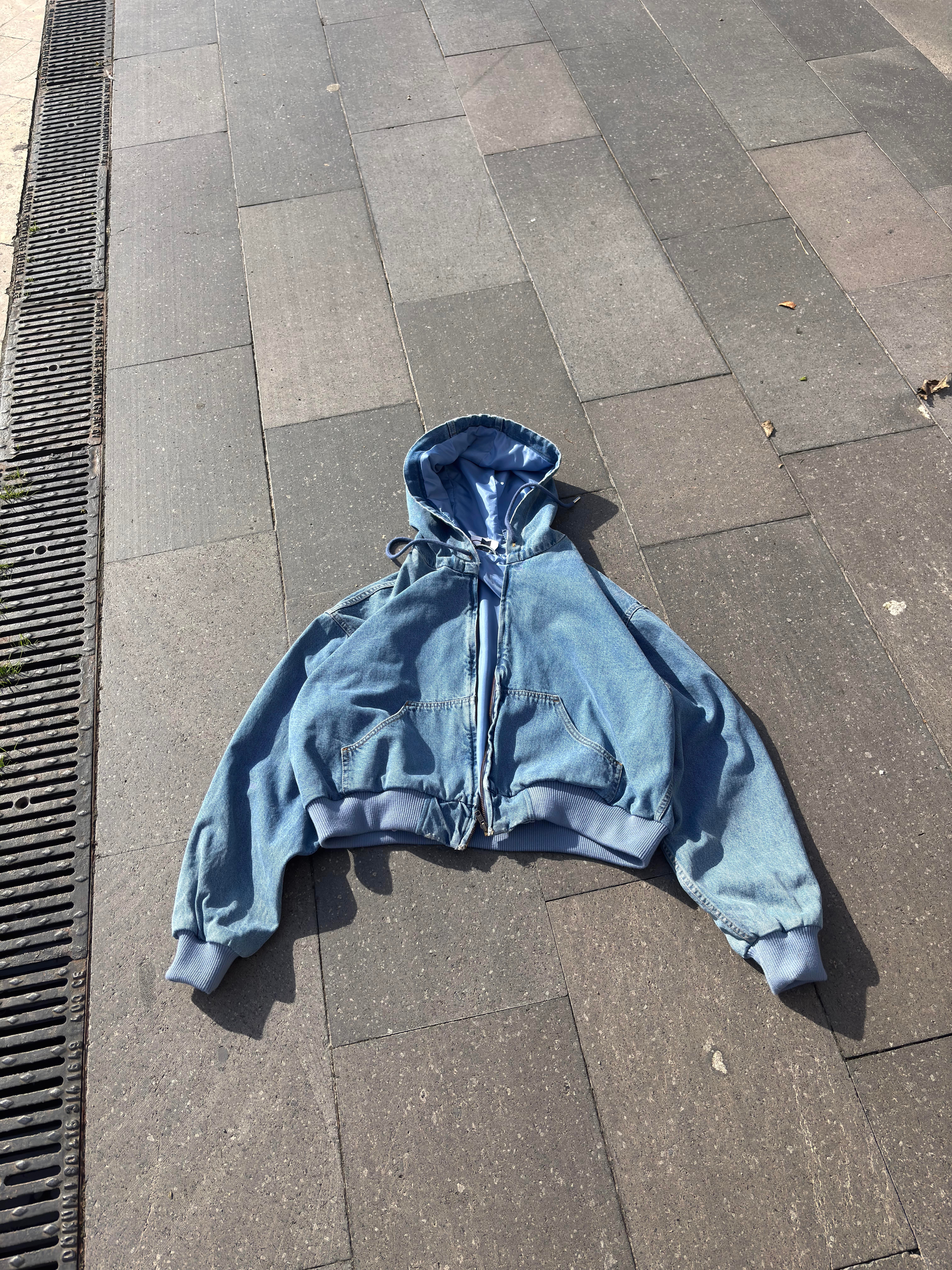 Premium Blue Daria Giacca Cropped Canvas Jacket