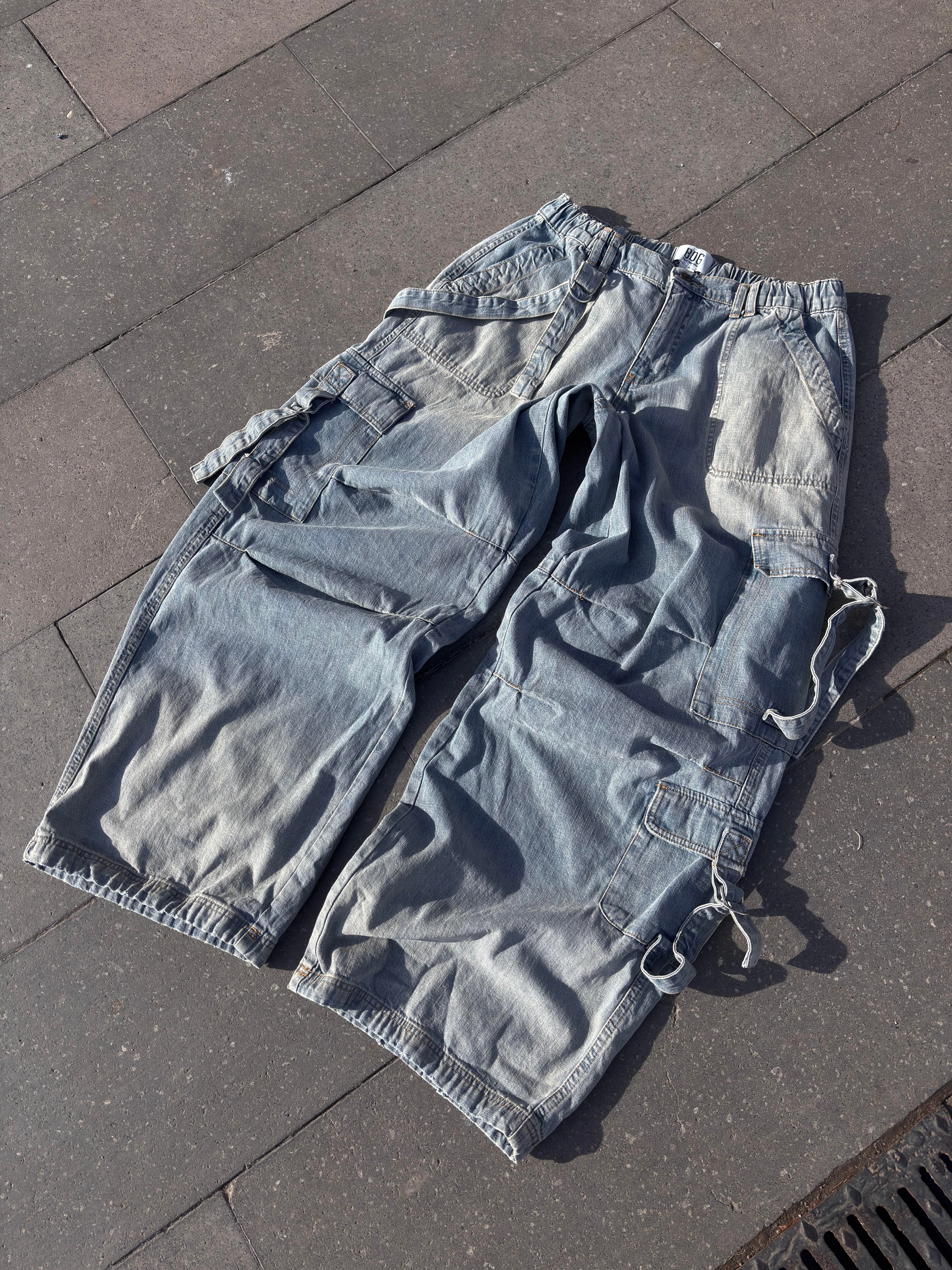 Premium Blue Strappy Baggy Cargo Pants