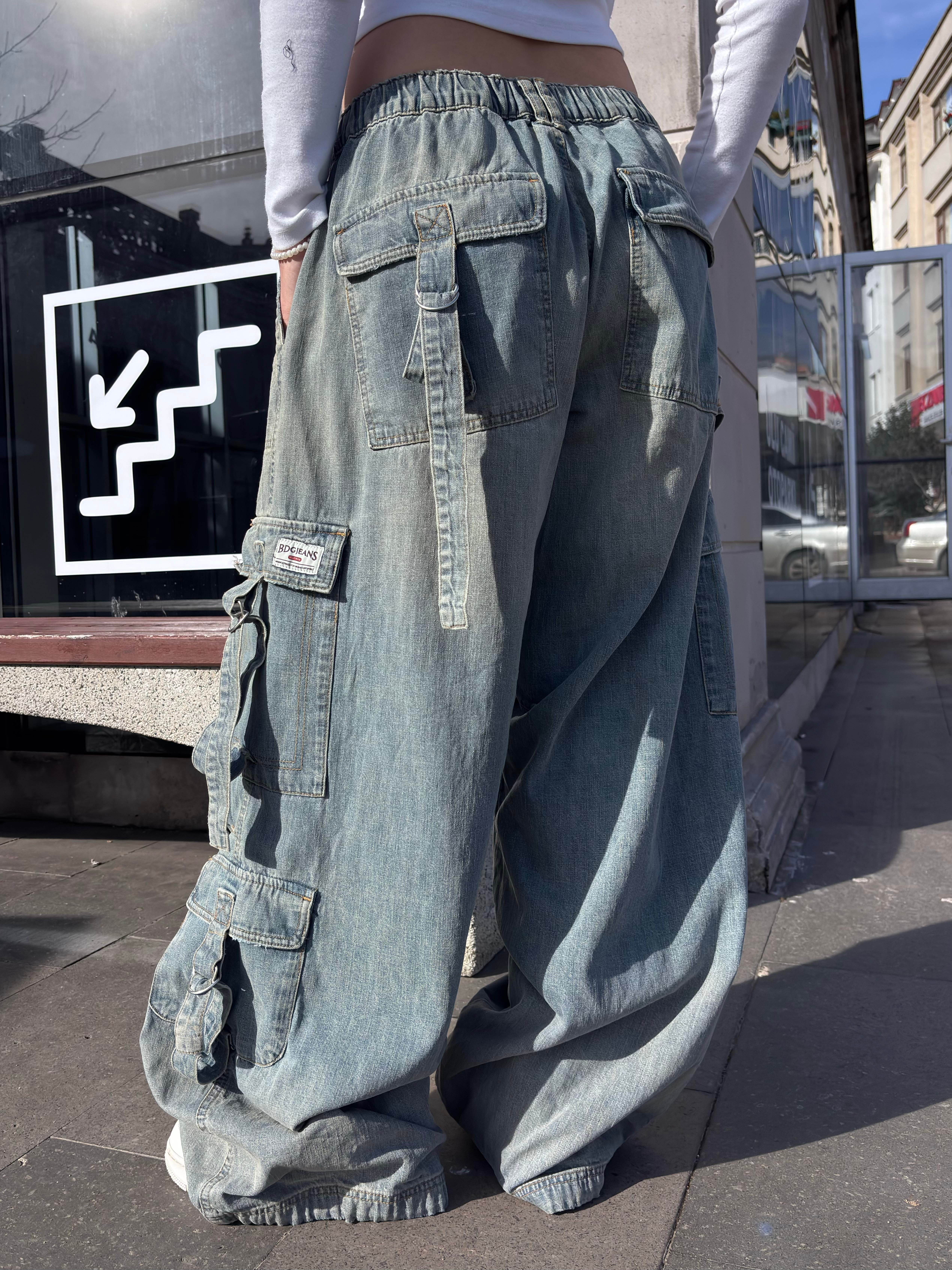 Premium Blue Strappy Baggy Cargo Pants
