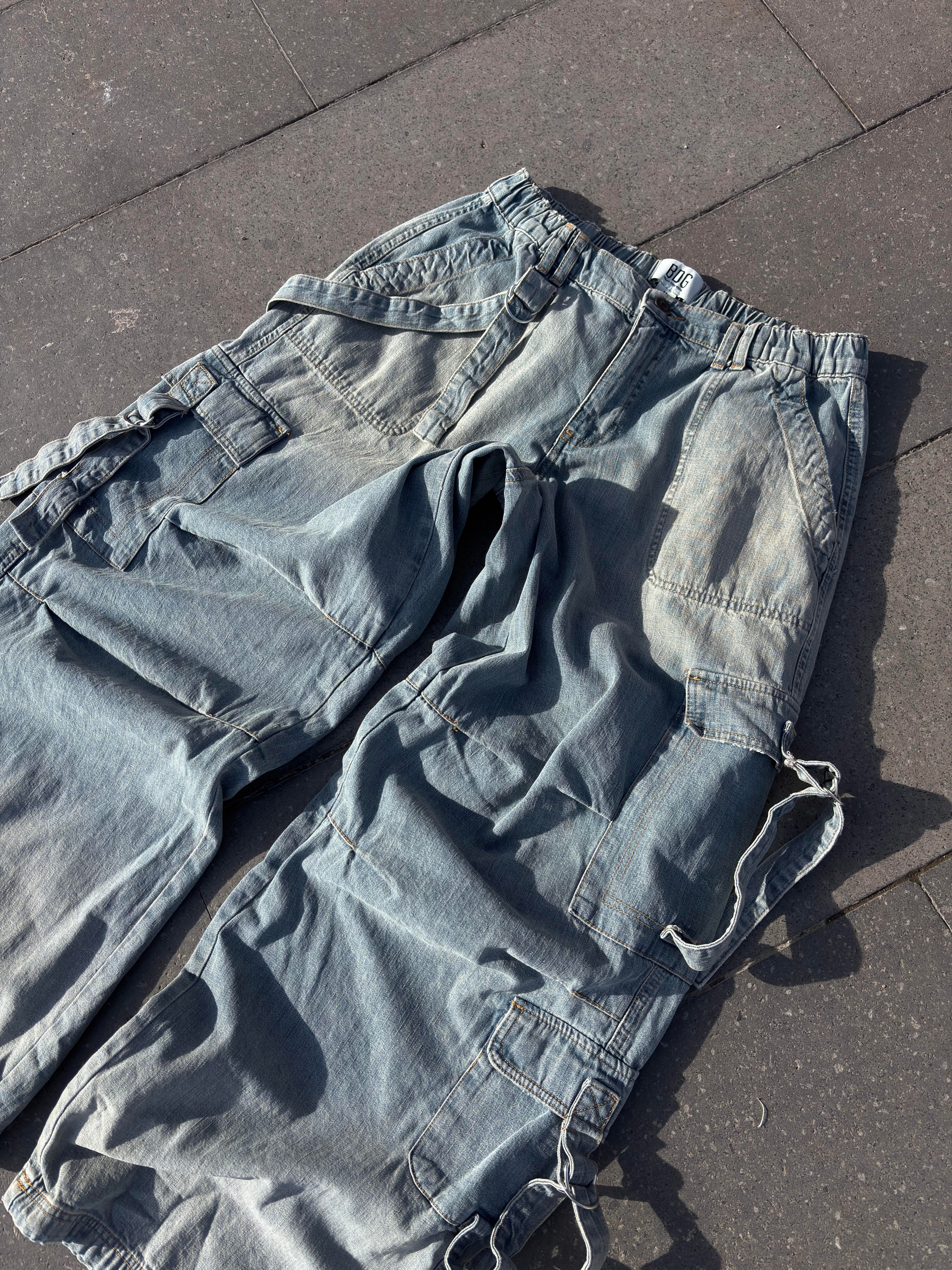 Premium Blue Strappy Baggy Cargo Pants