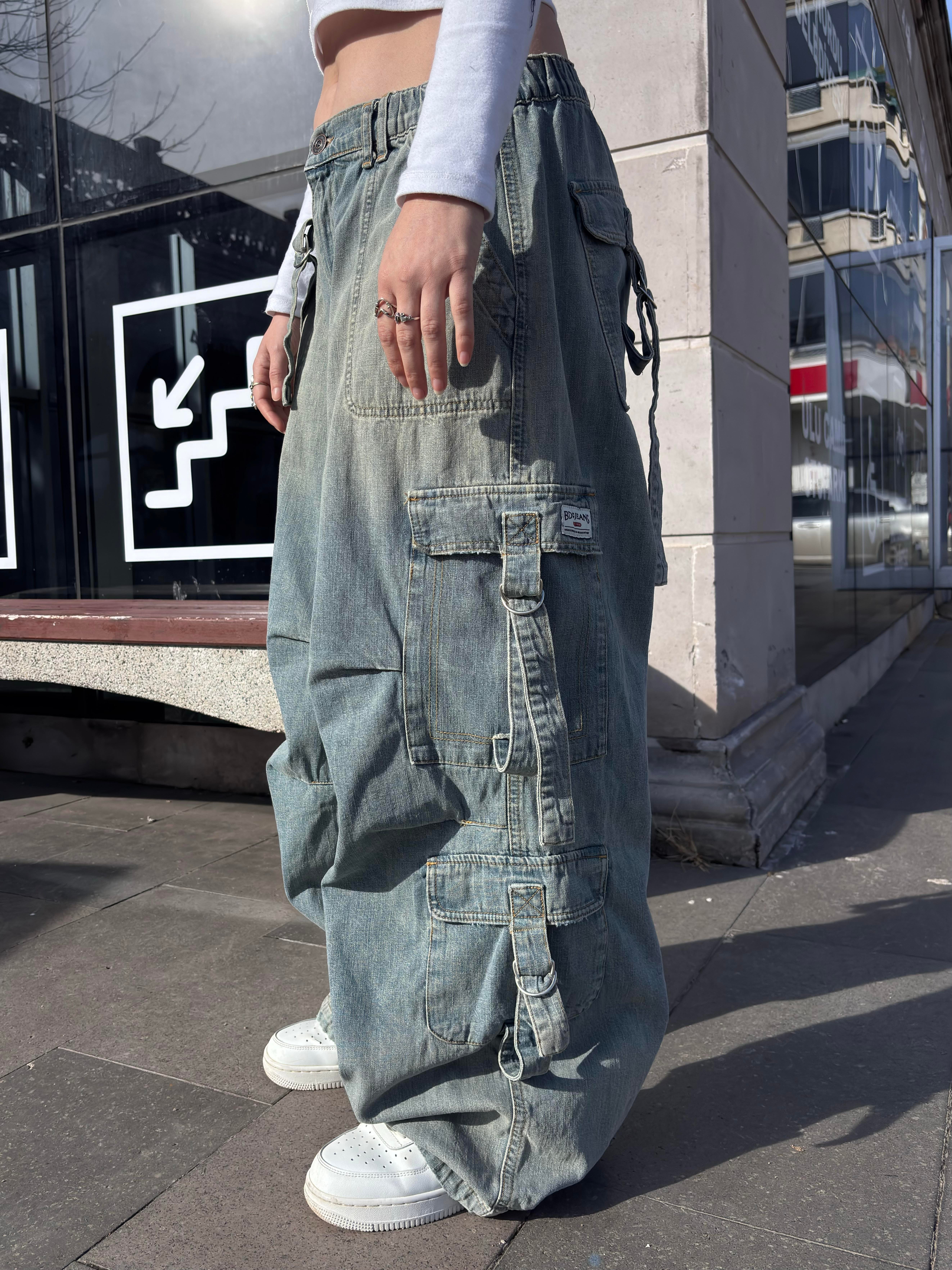 Premium Blue Strappy Baggy Cargo Pants