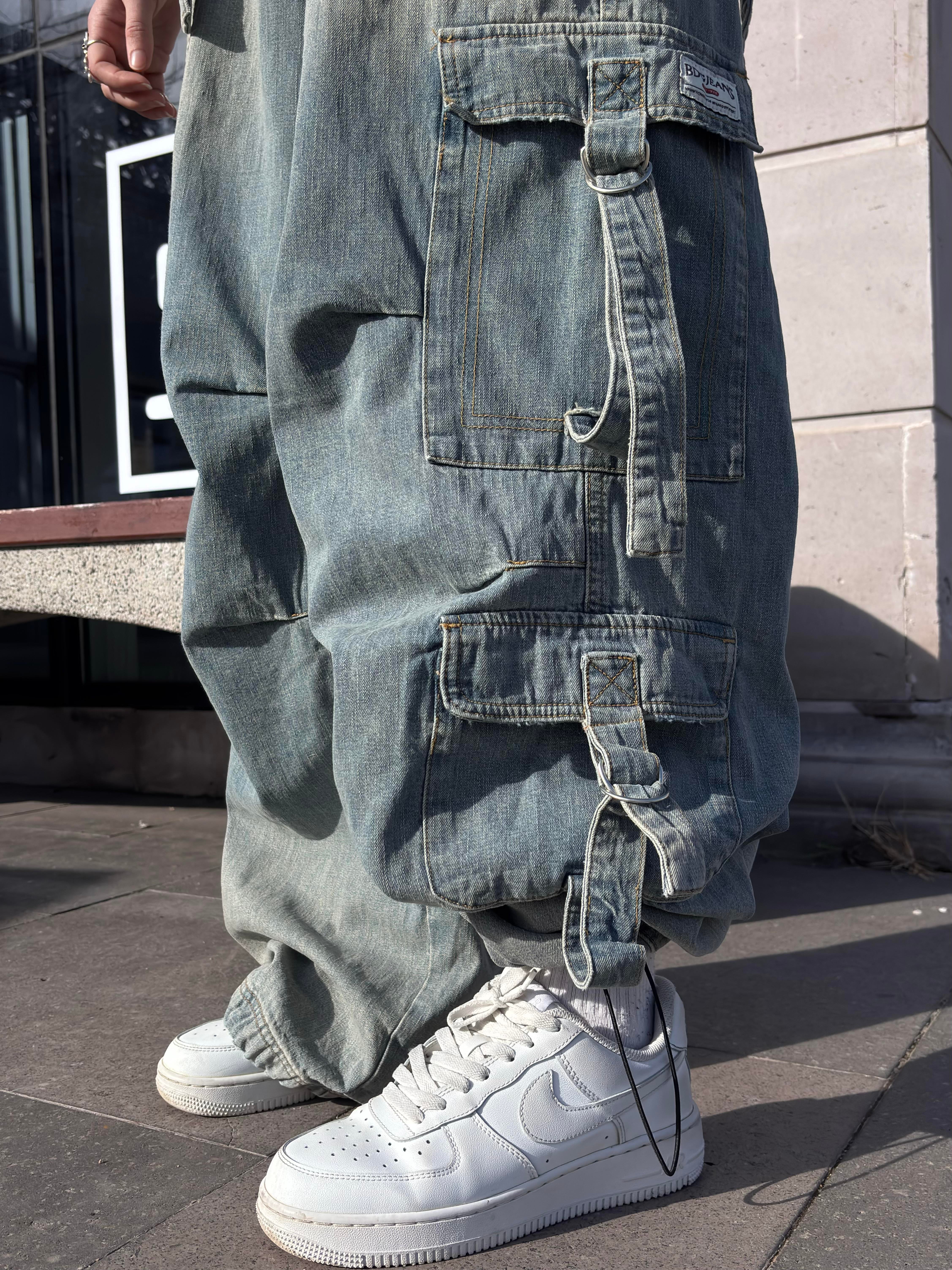 Premium Blue Strappy Baggy Cargo Pants