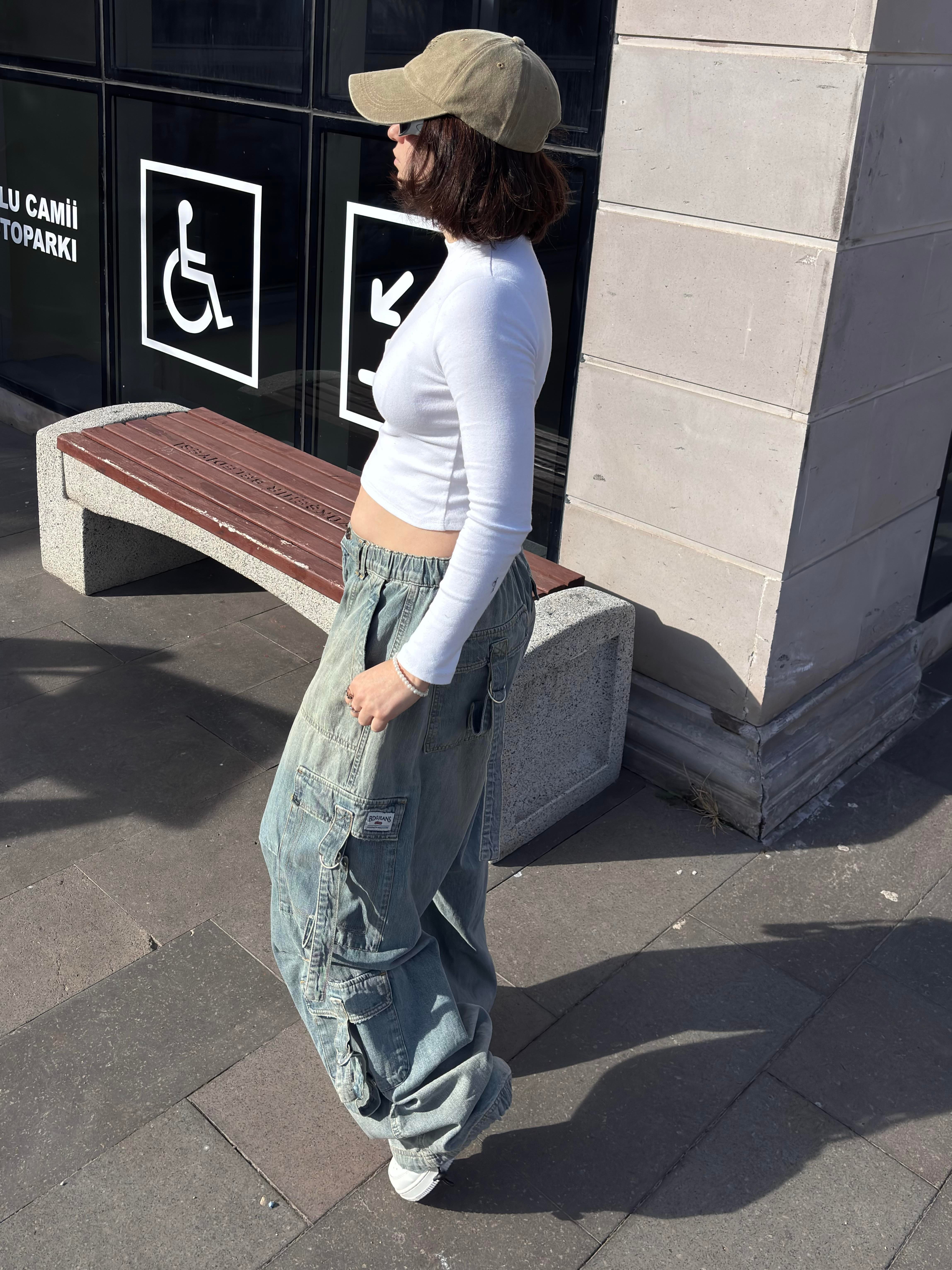 Premium Blue Strappy Baggy Cargo Pants