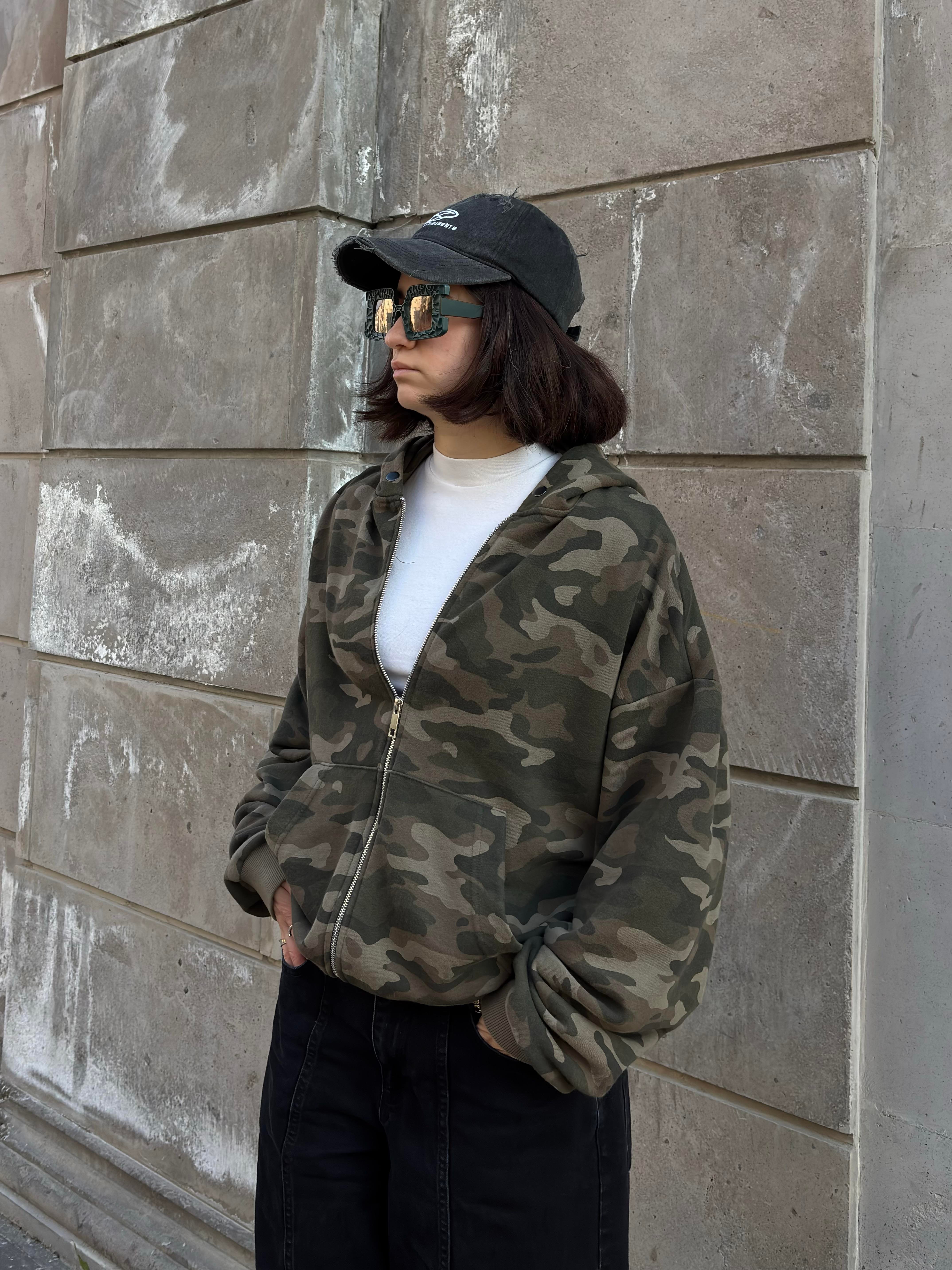 Premium Boxy Fit Zip Camo Hoodie