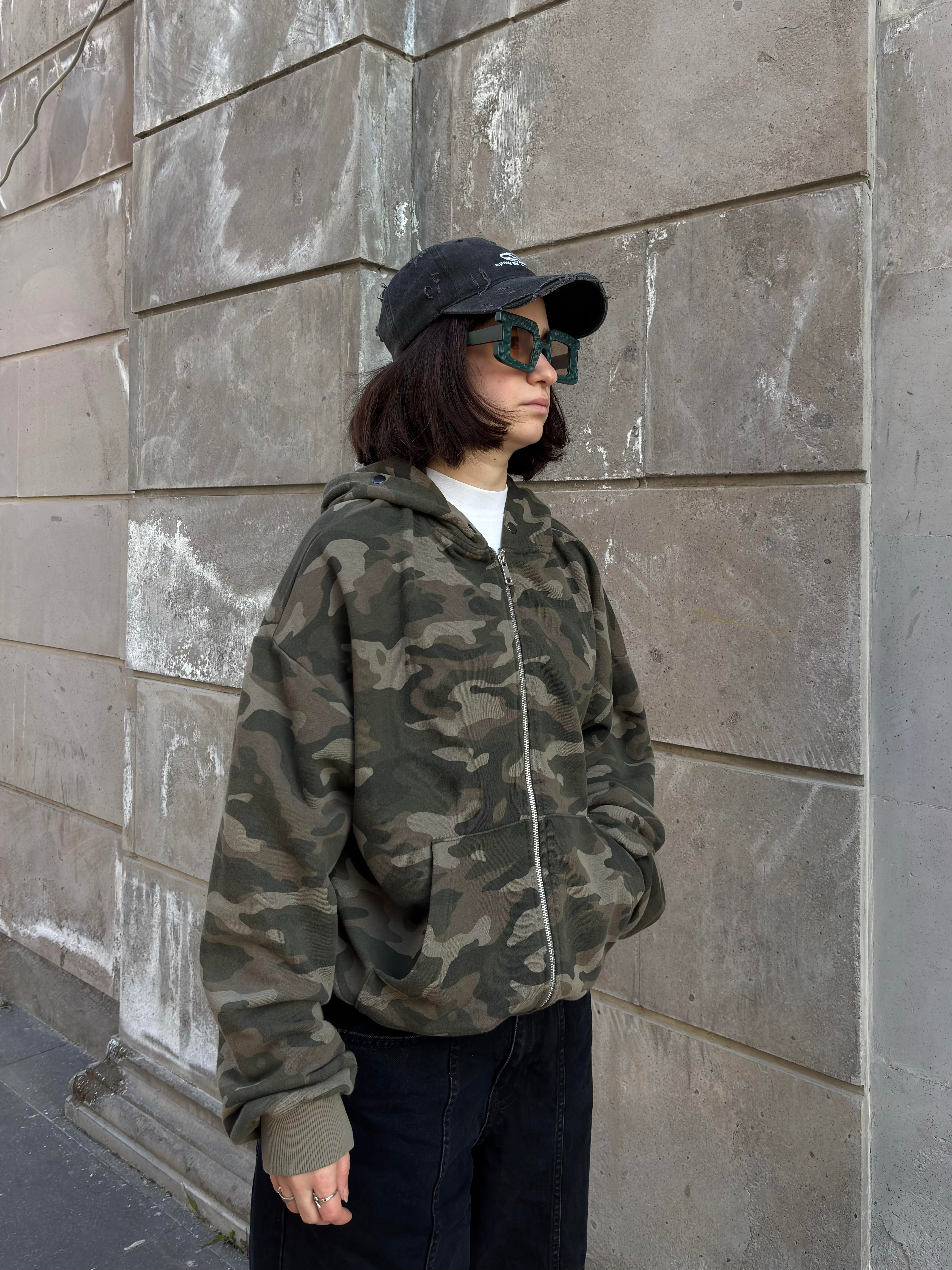 Premium Boxy Fit Zip Camo Hoodie