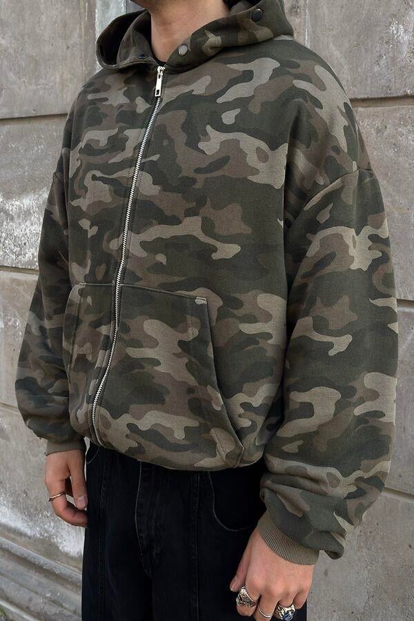 Premium Boxy Fit Zip Camo Hoodie