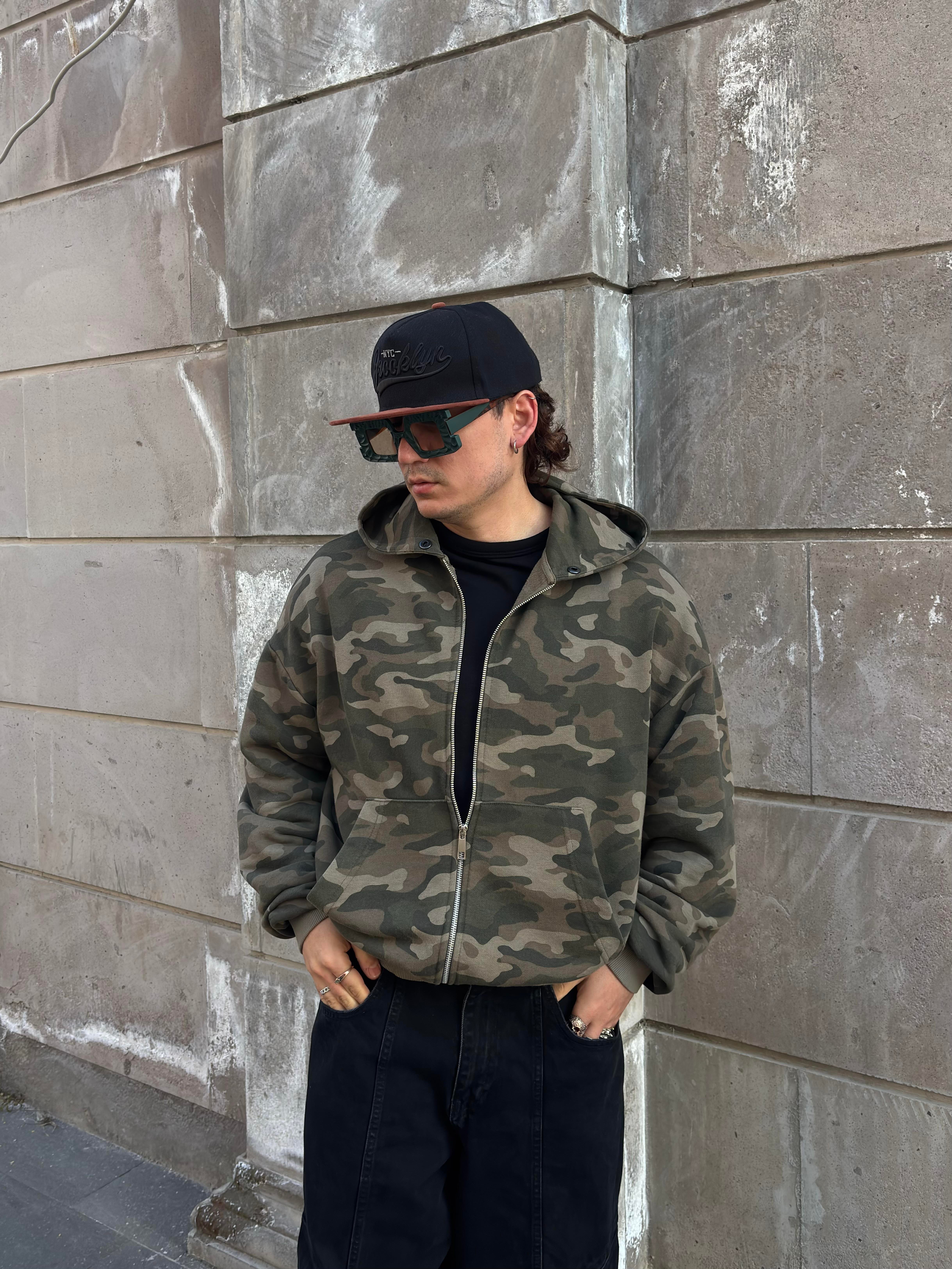 Premium Boxy Fit Zip Camo Hoodie