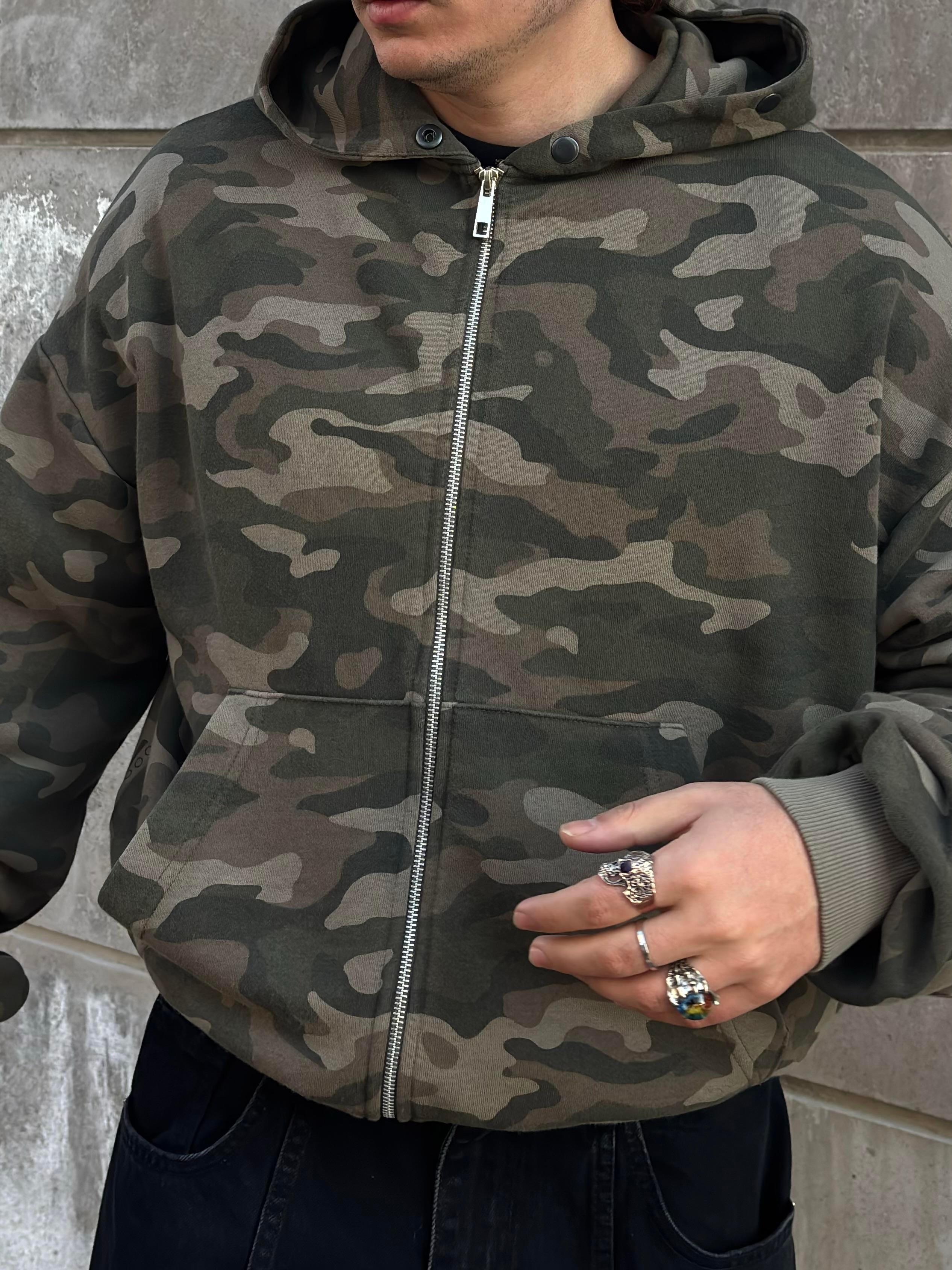 Premium Boxy Fit Zip Camo Hoodie