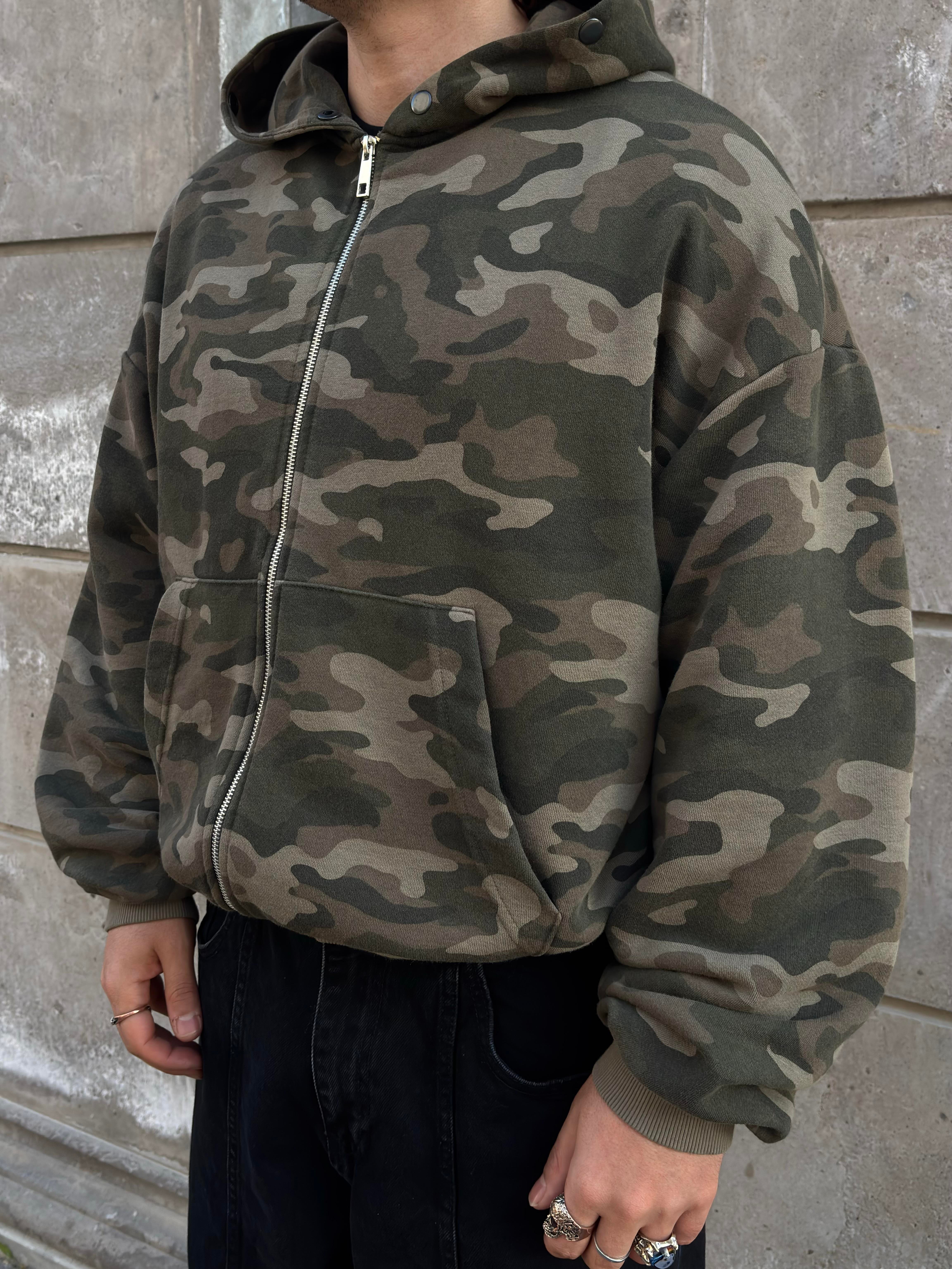 Premium Boxy Fit Zip Camo Hoodie