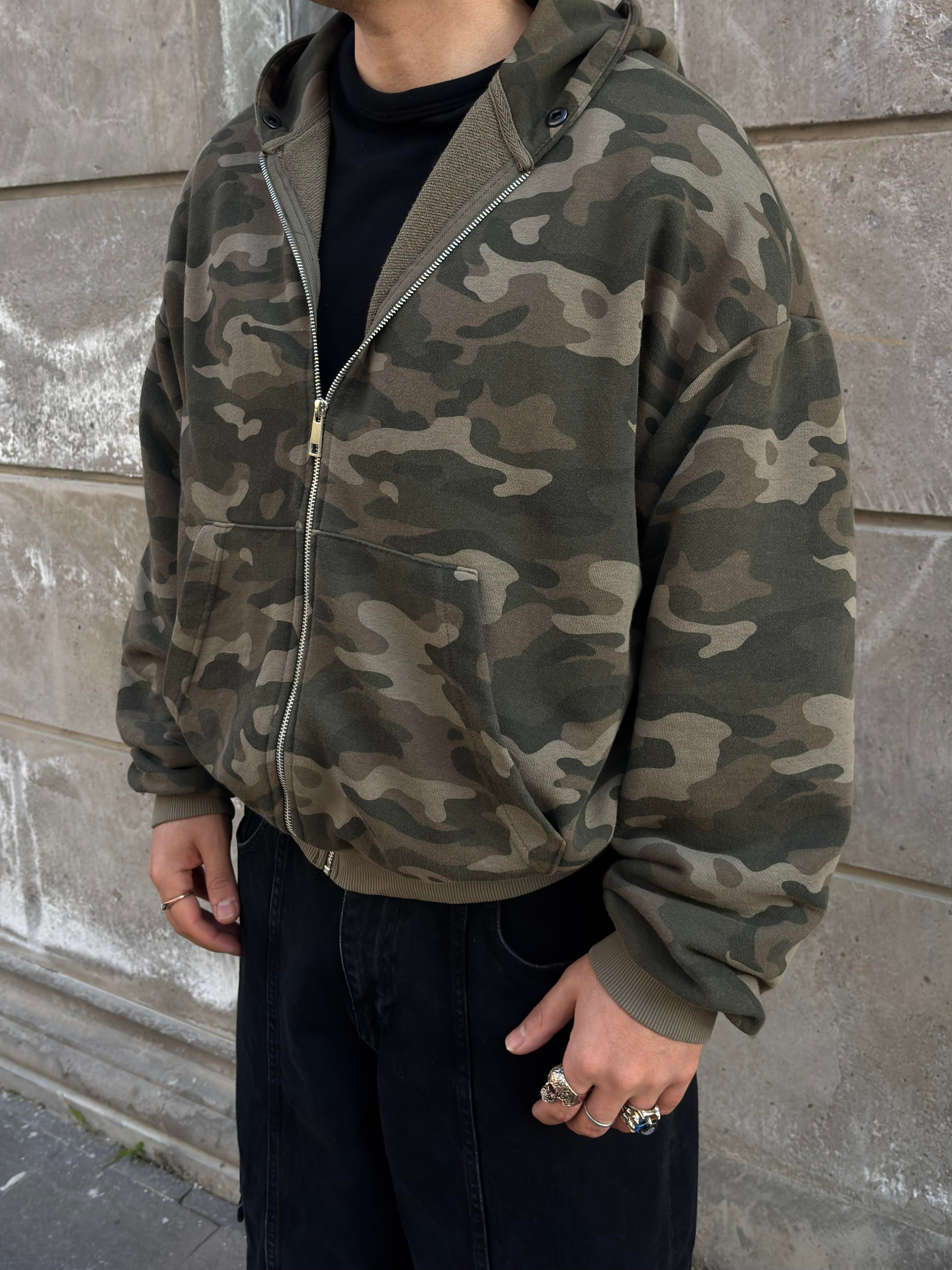 Premium Boxy Fit Zip Camo Hoodie