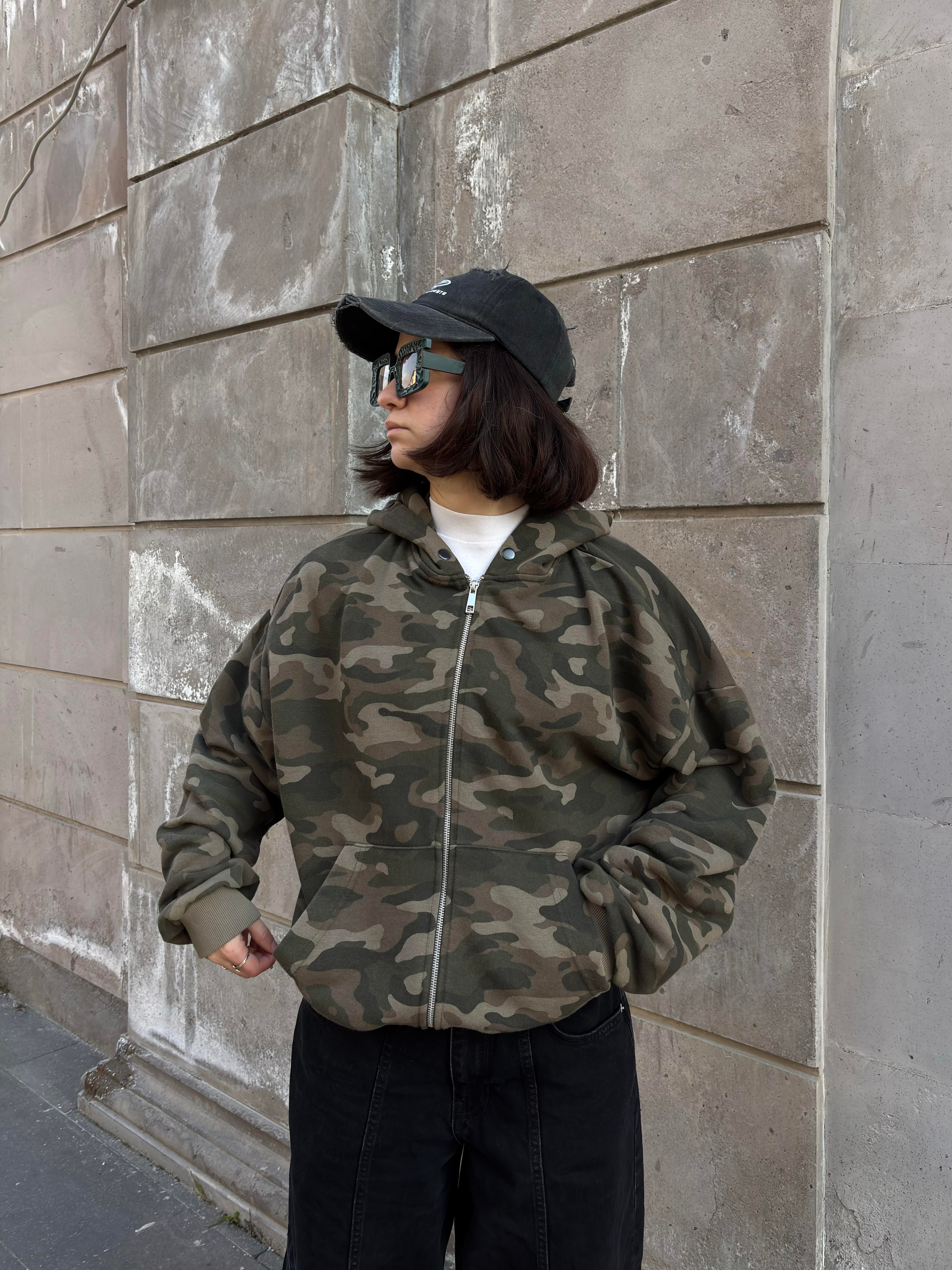 Premium Boxy Fit Zip Camo Hoodie