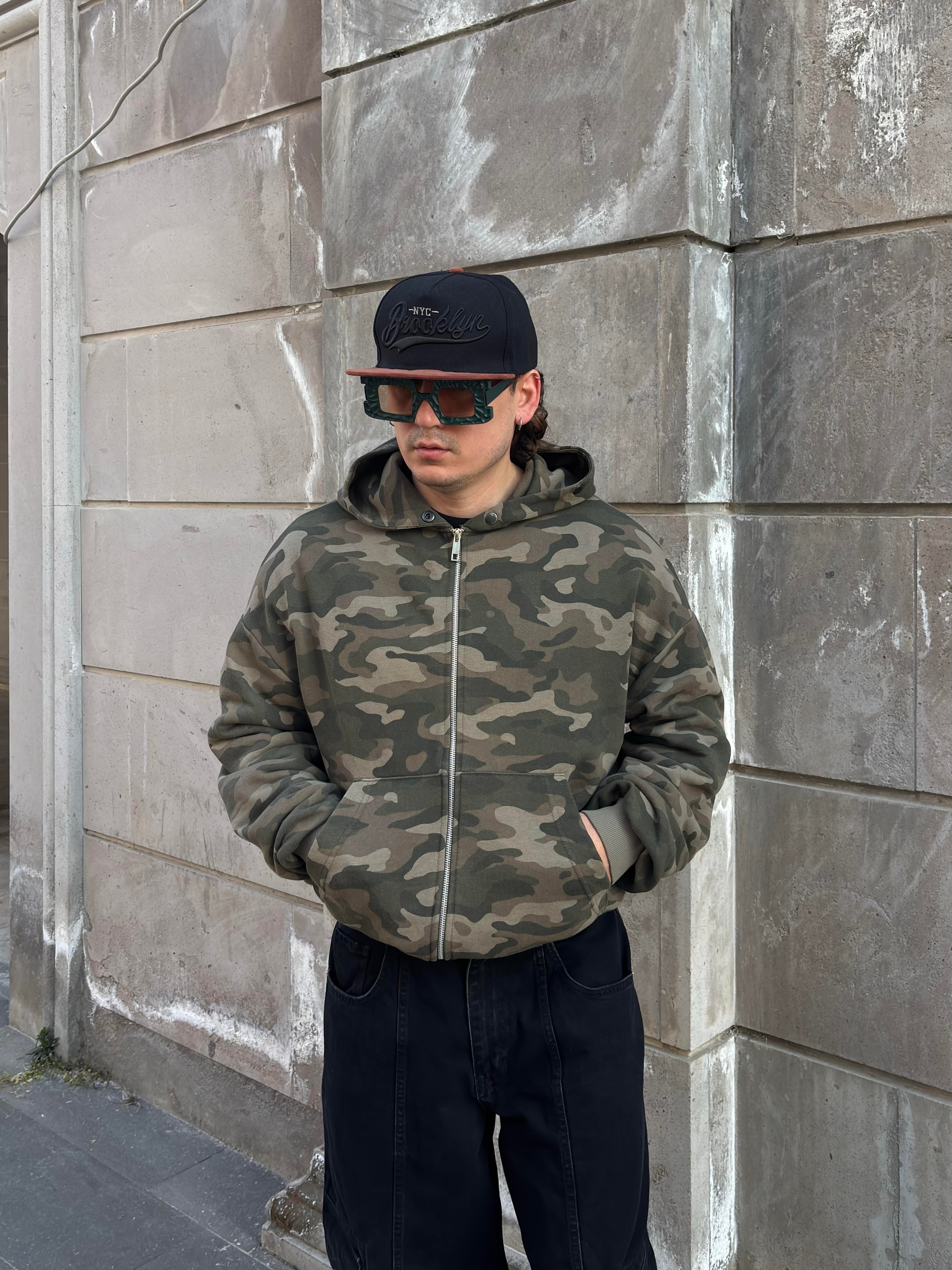 Premium Boxy Fit Zip Camo Hoodie