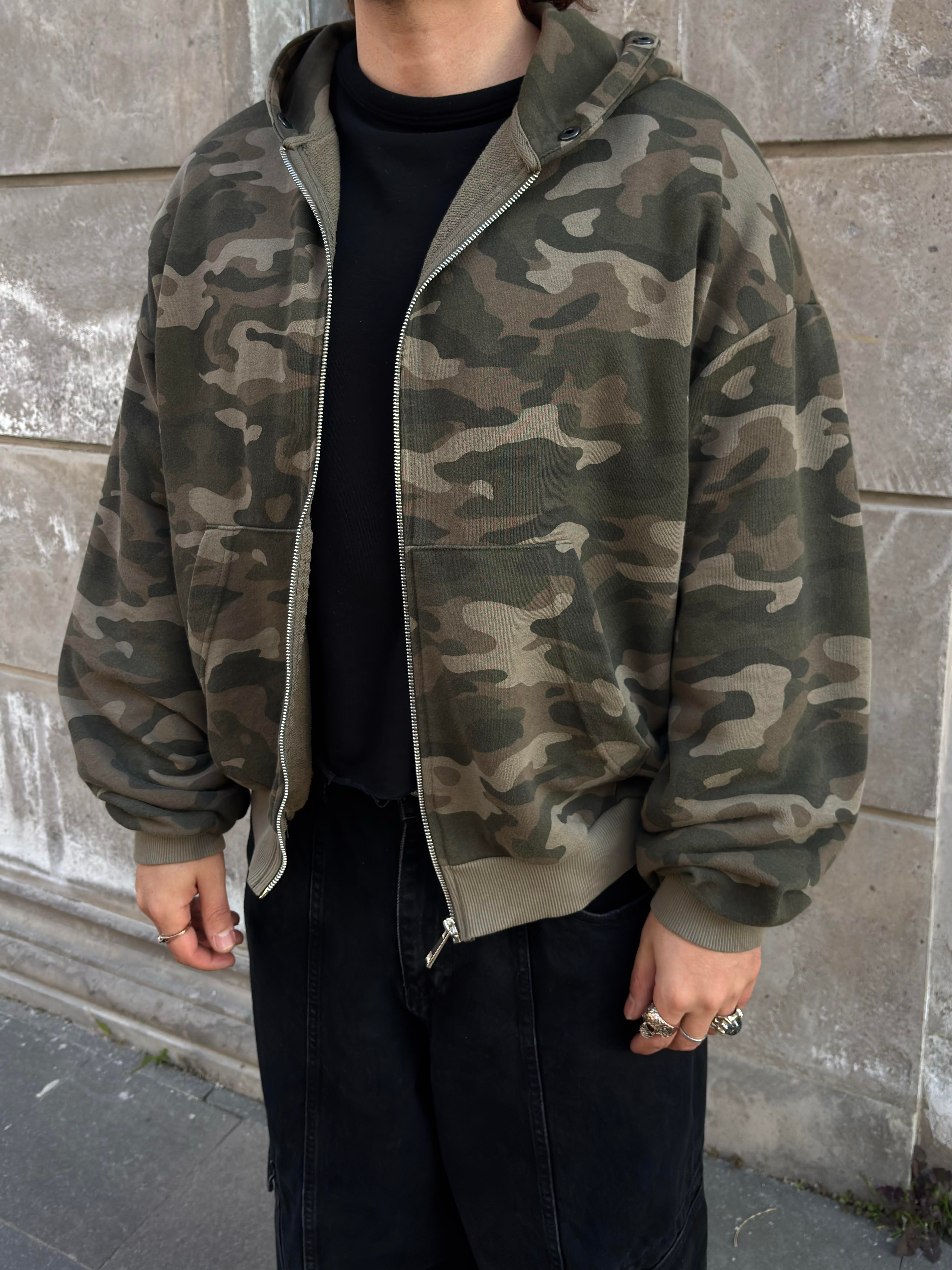 Premium Boxy Fit Zip Camo Hoodie