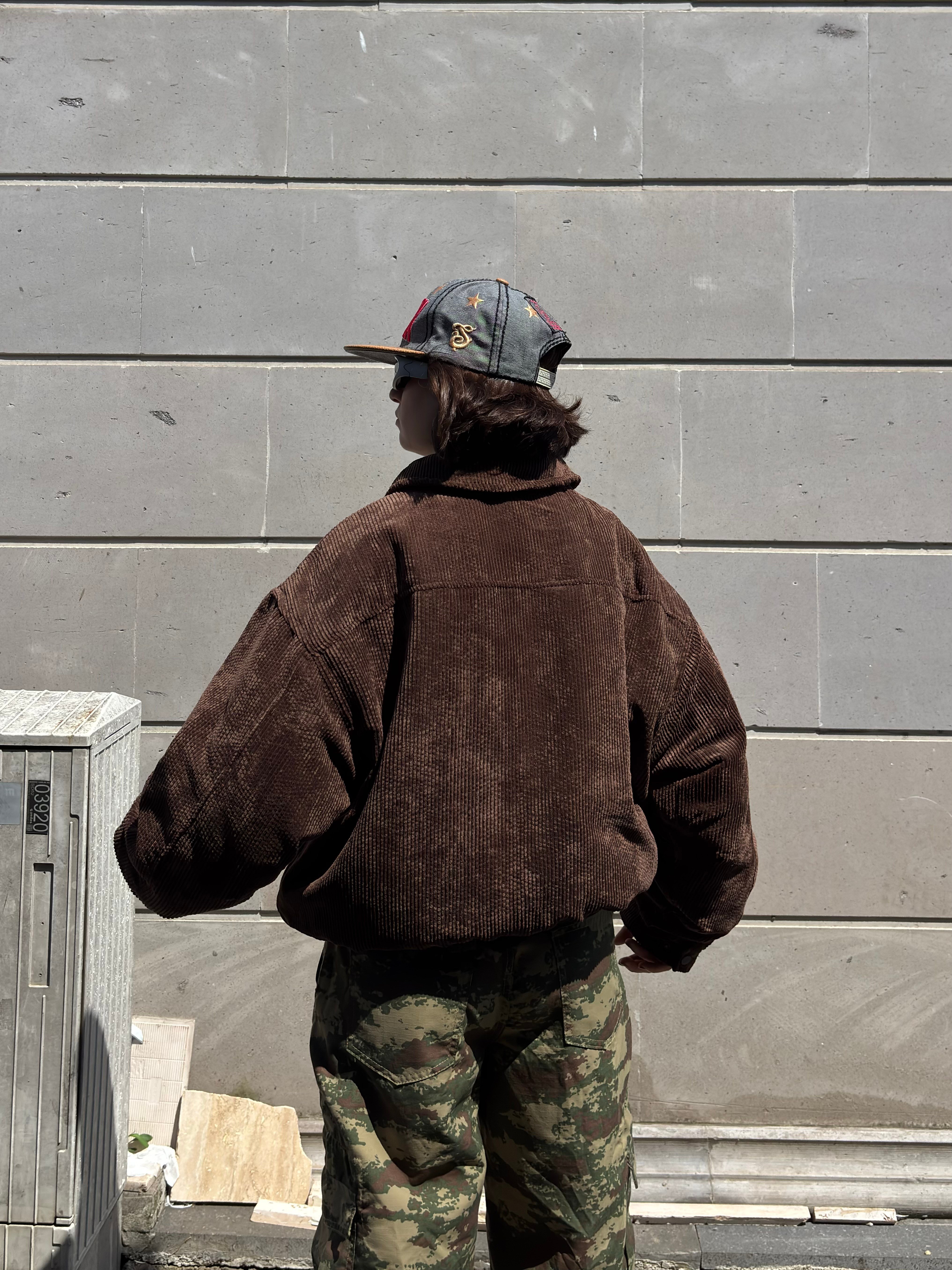Premium Brown Tone Luca Conduroy Bomber Jacket