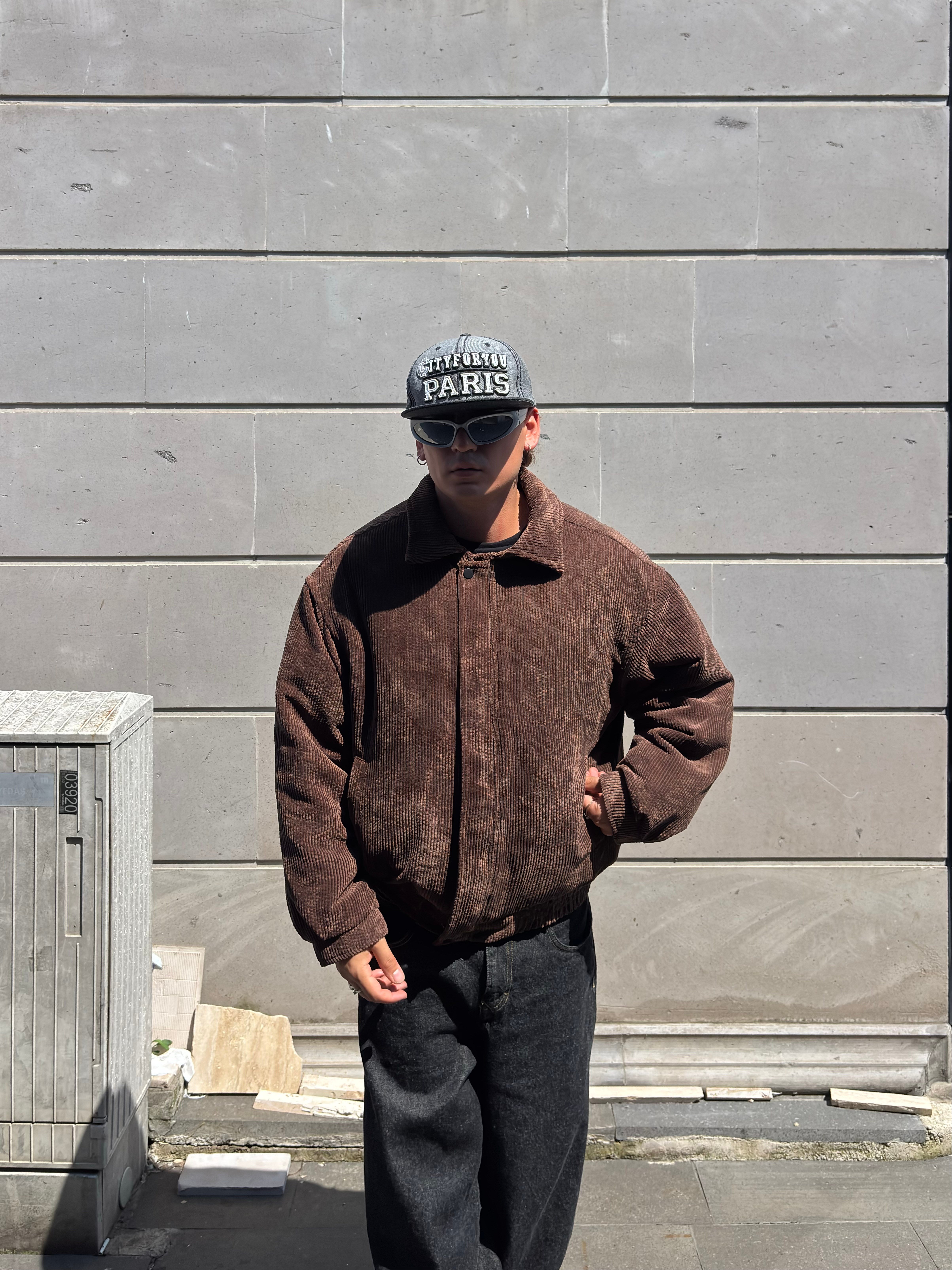 Premium Brown Tone Luca Conduroy Bomber Jacket