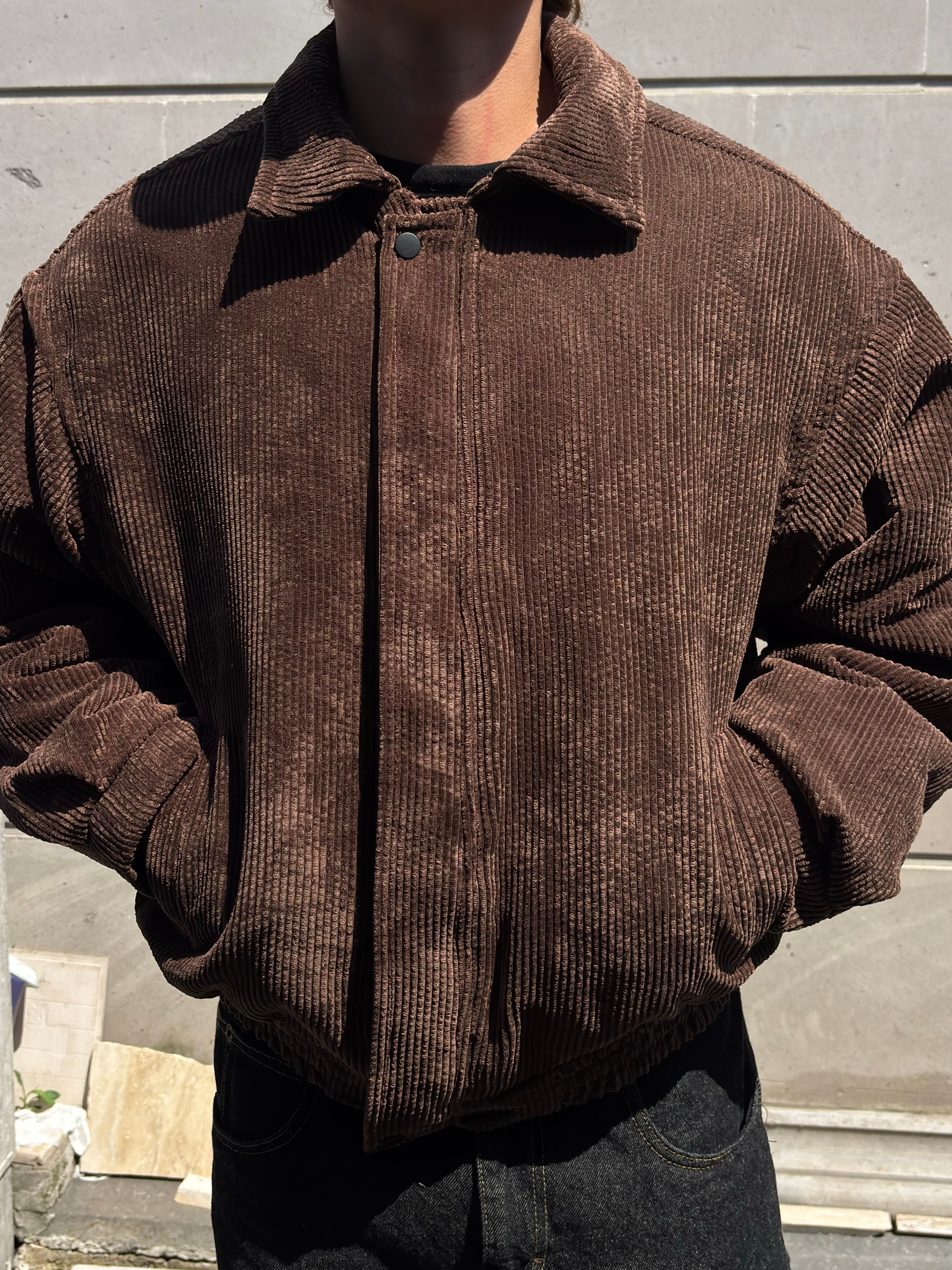 Premium Brown Tone Luca Conduroy Bomber Jacket