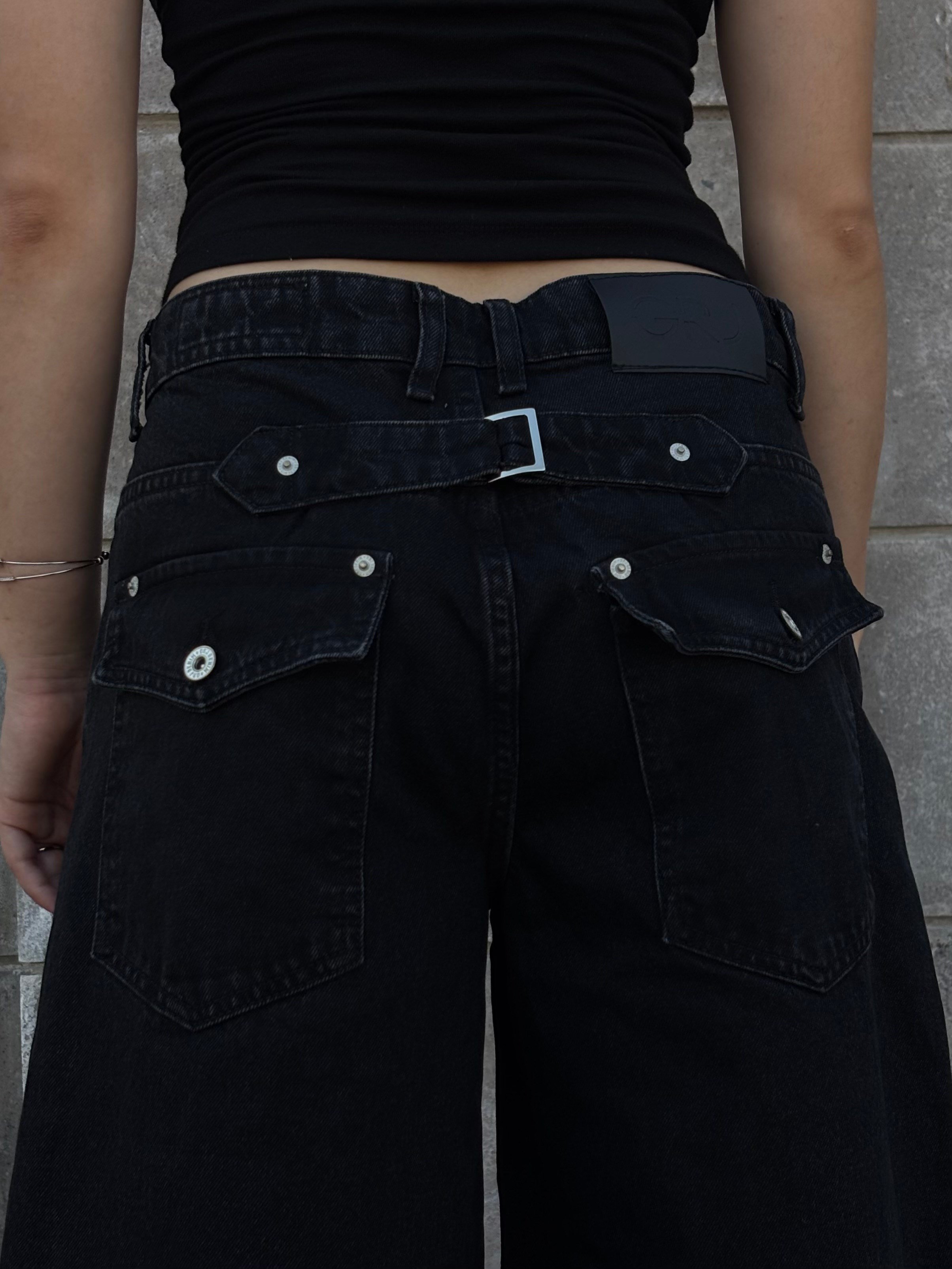 Premium Buckle Back Black Ultra Baggy Jeans