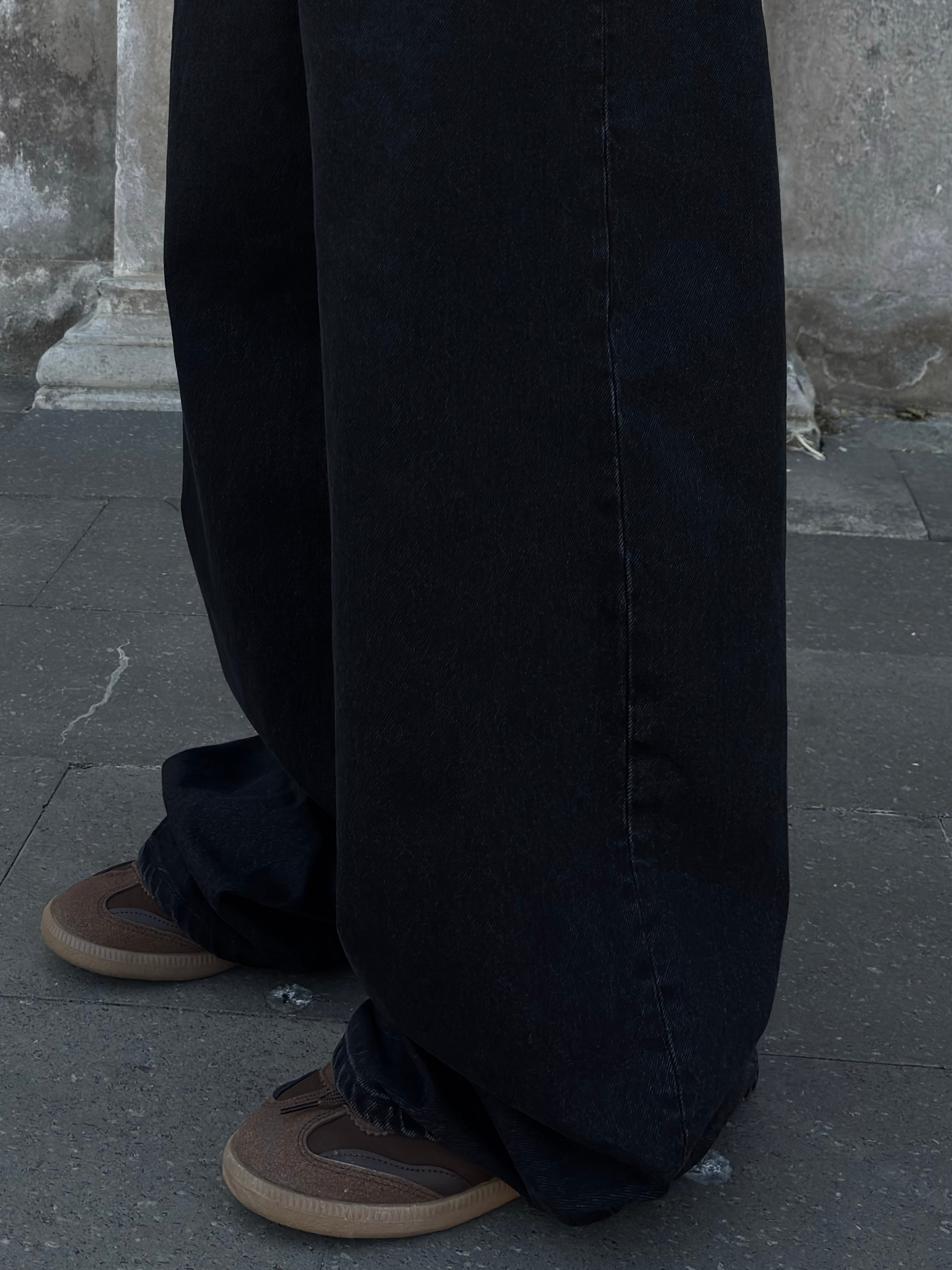 Premium Buckle Back Black Ultra Baggy Jeans