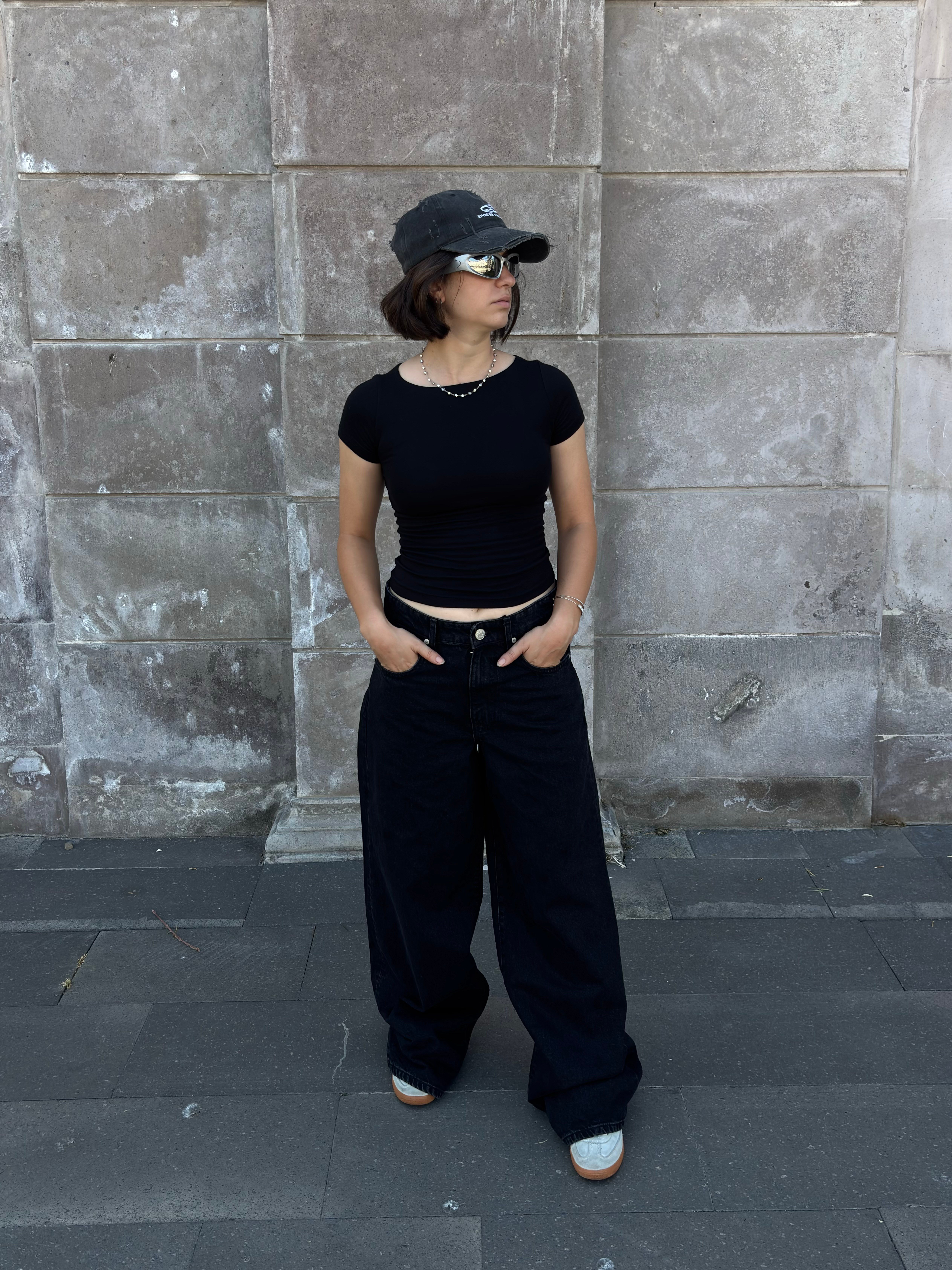 Premium Buckle Back Black Ultra Baggy Jeans