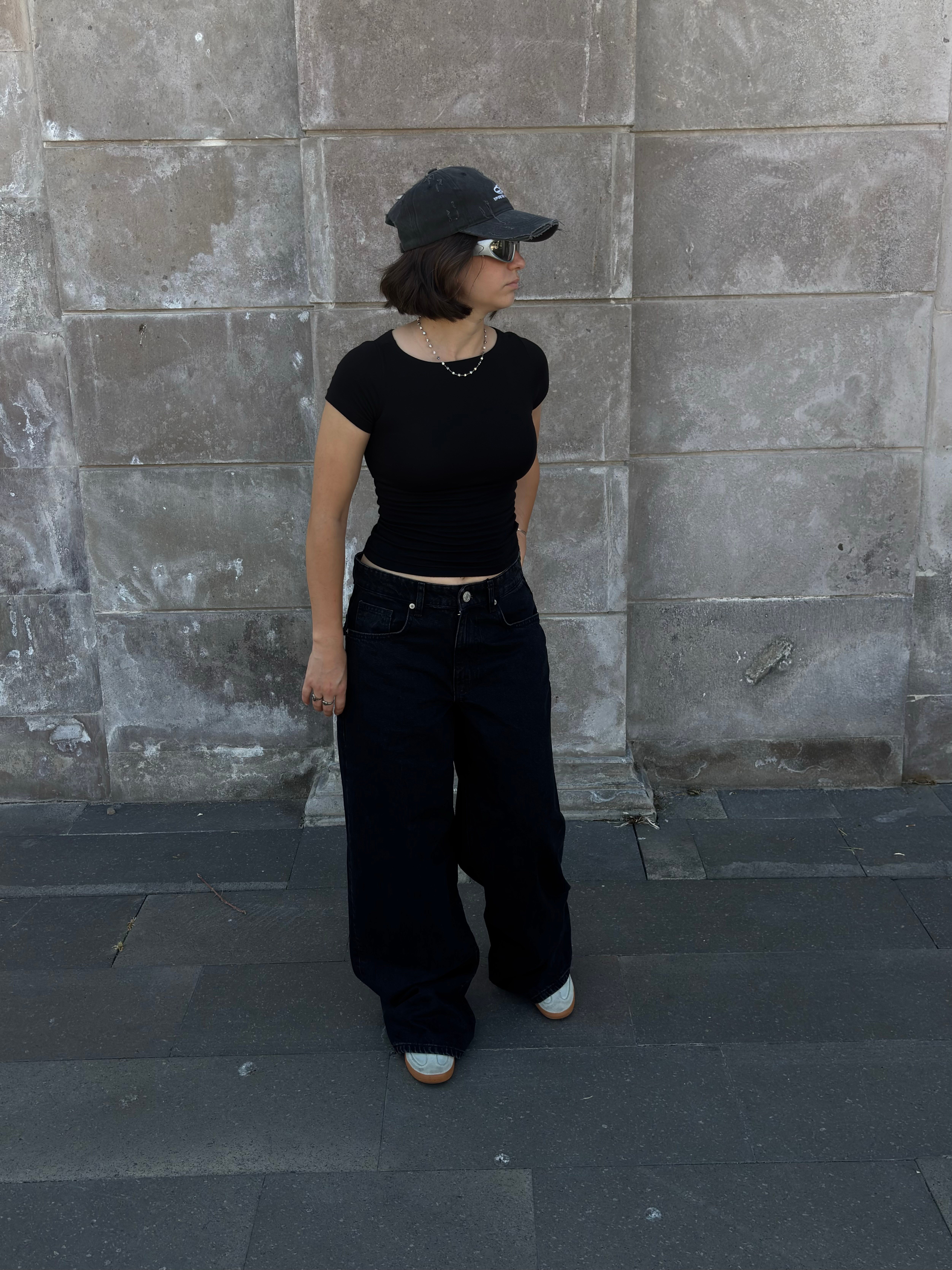 Premium Buckle Back Black Ultra Baggy Jeans