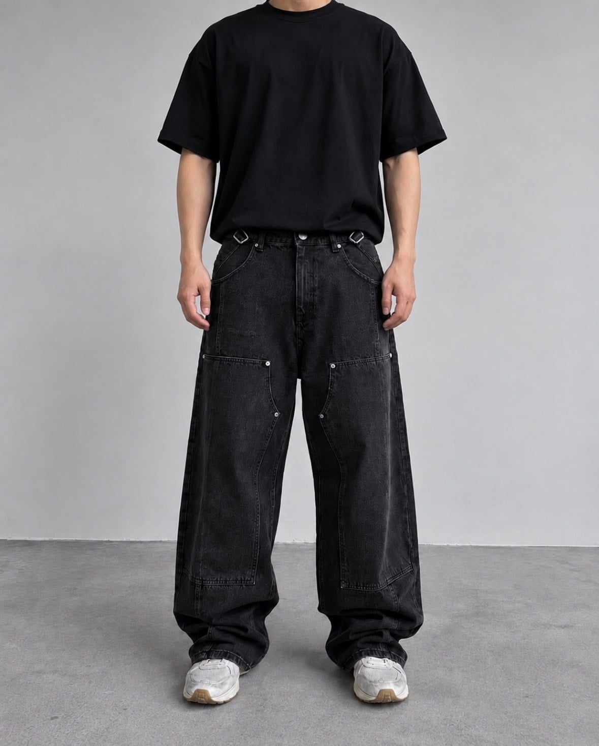 Premium Buckle Double Black Ultra Baggy Jeans