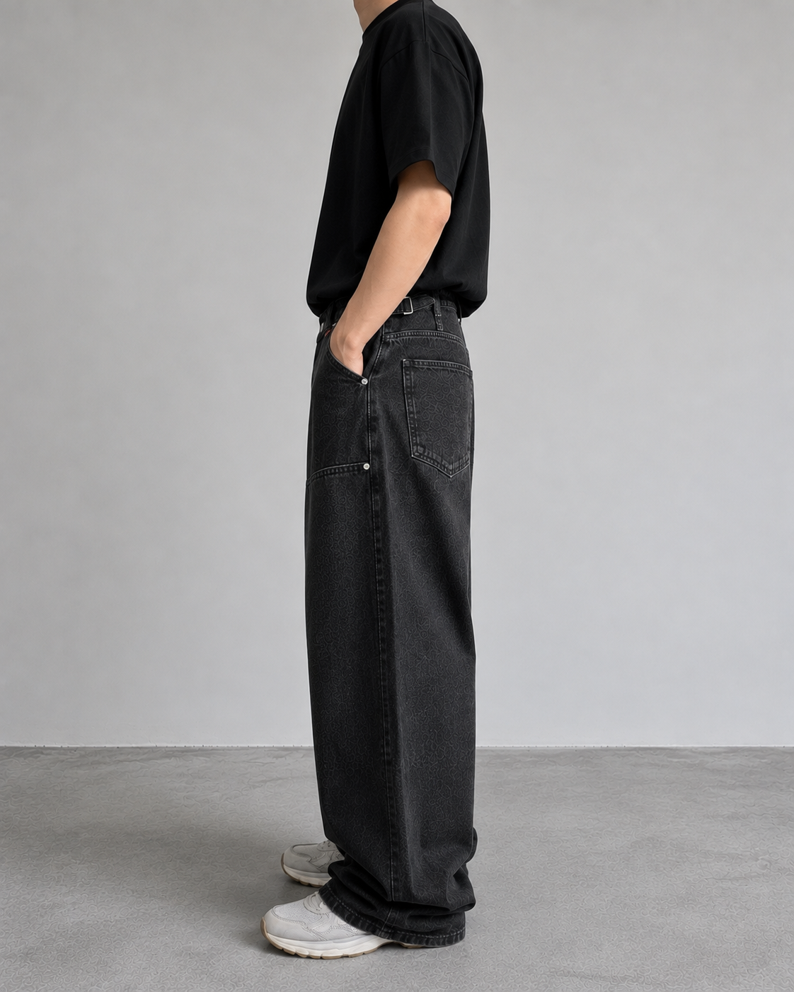Premium Buckle Double Black Ultra Baggy Jeans
