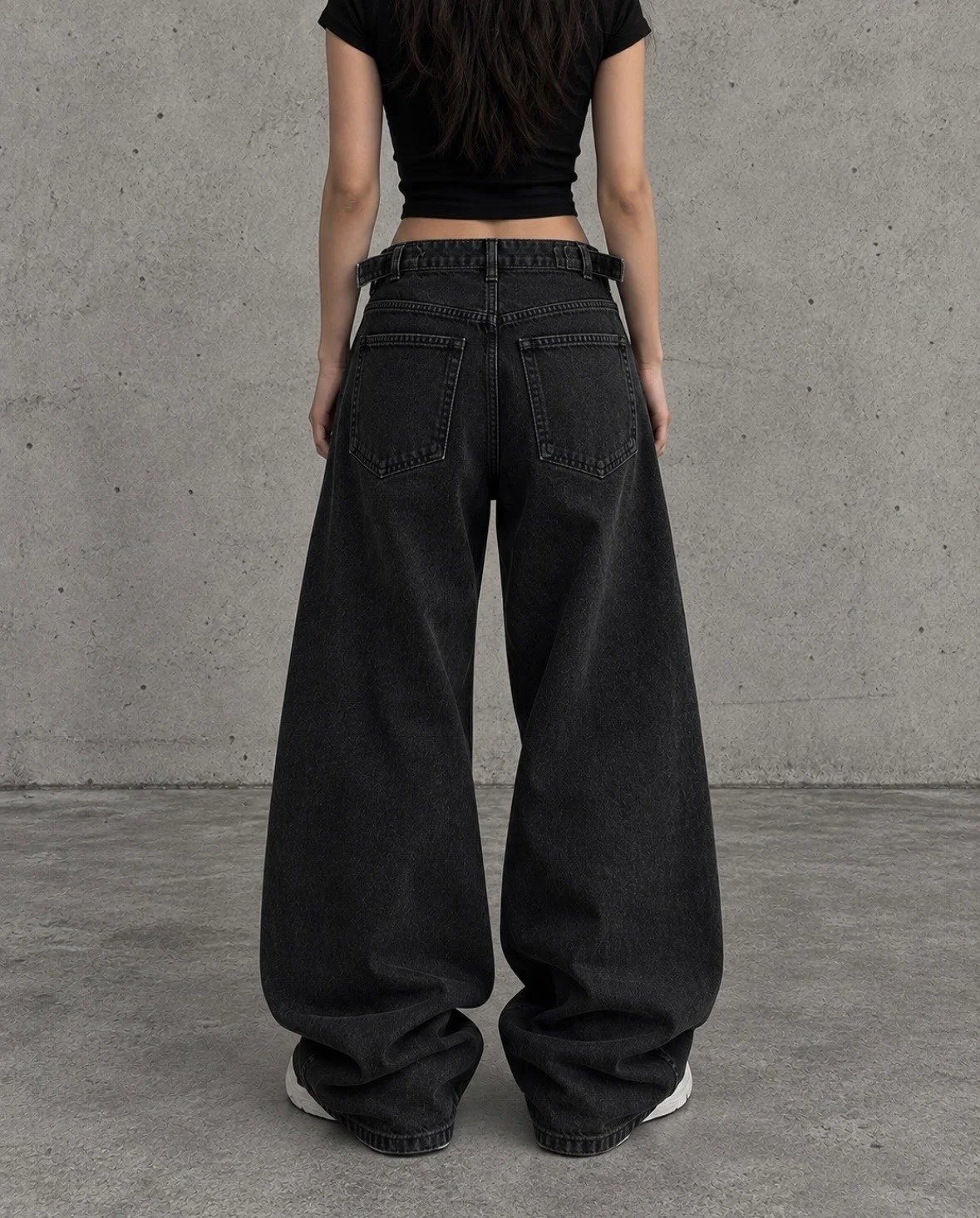 Premium Buckle Double Black Ultra Baggy Jeans
