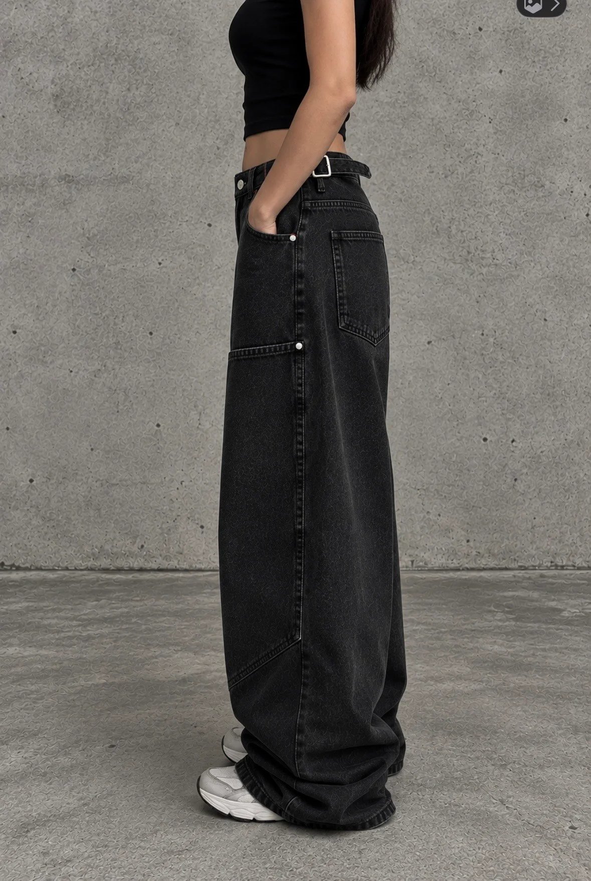 Premium Buckle Double Black Ultra Baggy Jeans