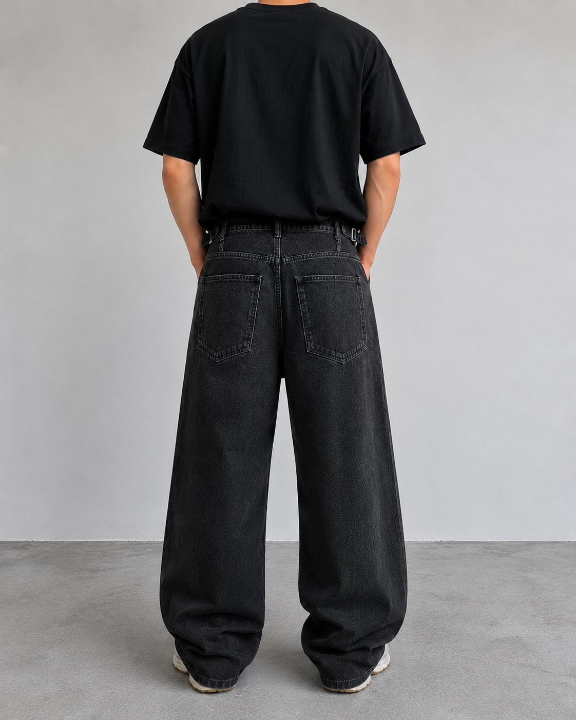 Premium Buckle Double Black Ultra Baggy Jeans
