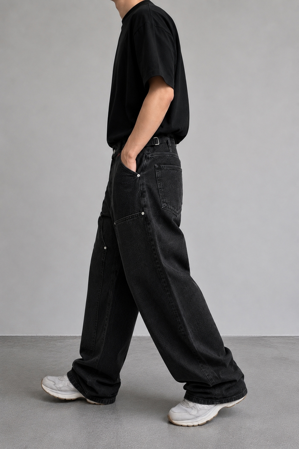 Premium Buckle Double Black Ultra Baggy Jeans