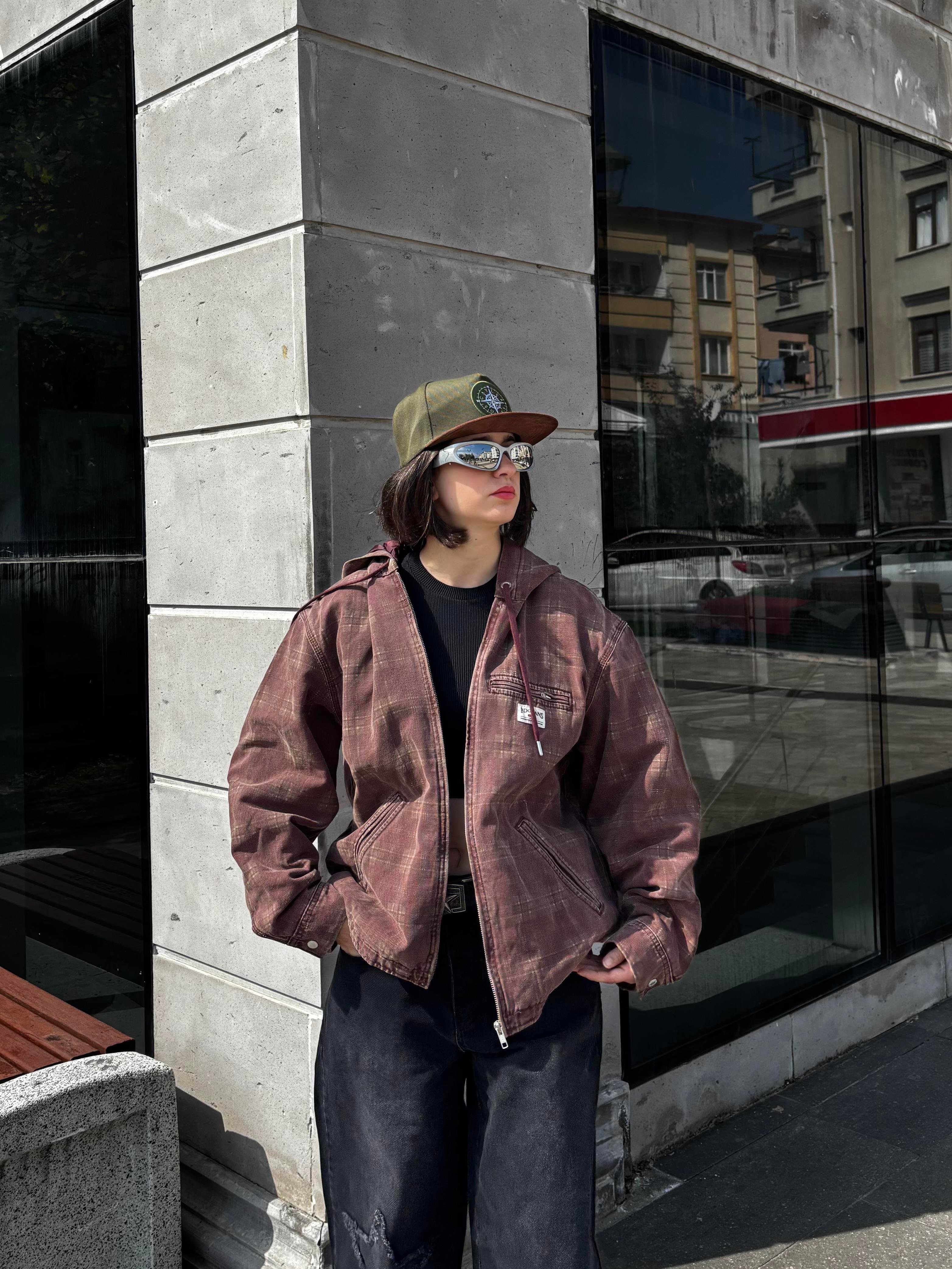 Premium Burgundy Check Skate Jacket